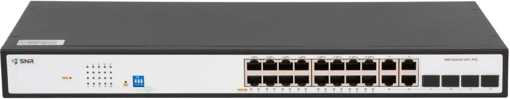 SNR SNR-S2300G-16TC-POE Управляемый Web-smart PoE коммутатор уровня 2, 16 портов 10/100/1000Base-T, 4 порта Combo 10/100/1000Base-T|100/1000Base-X SFP, бюджет PoE 270 Вт, встроенный БП ~220V AC
