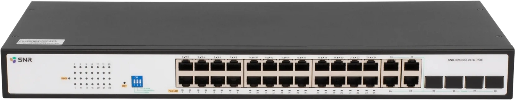 SNR SNR-S2300G-24TC-POE Управляемый Web-smart PoE коммутатор уровня 2, 24 порта 10/100/1000Base-T, 4 порта Combo 10/100/1000Base-T|100/1000Base-X SFP, бюджет PoE 370 Вт, встроенный БП ~220V AC