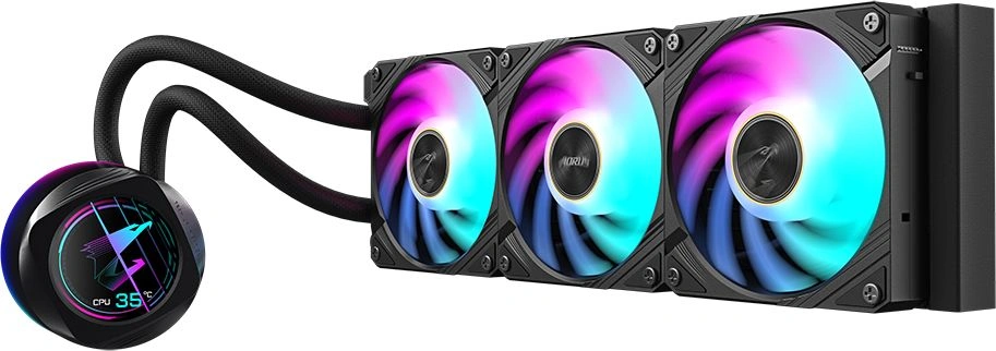 Система водяного охлаждения Gigabyte Aorus Waterforce X II 360 ARGB Soc-TR4/sTR5/AM5/AM4/1200/1700/1851 черный 4-pin 12-37.5dB Al LCD Ret (GP-AORUS WATERFORCE X II 360) — миниатюра 2