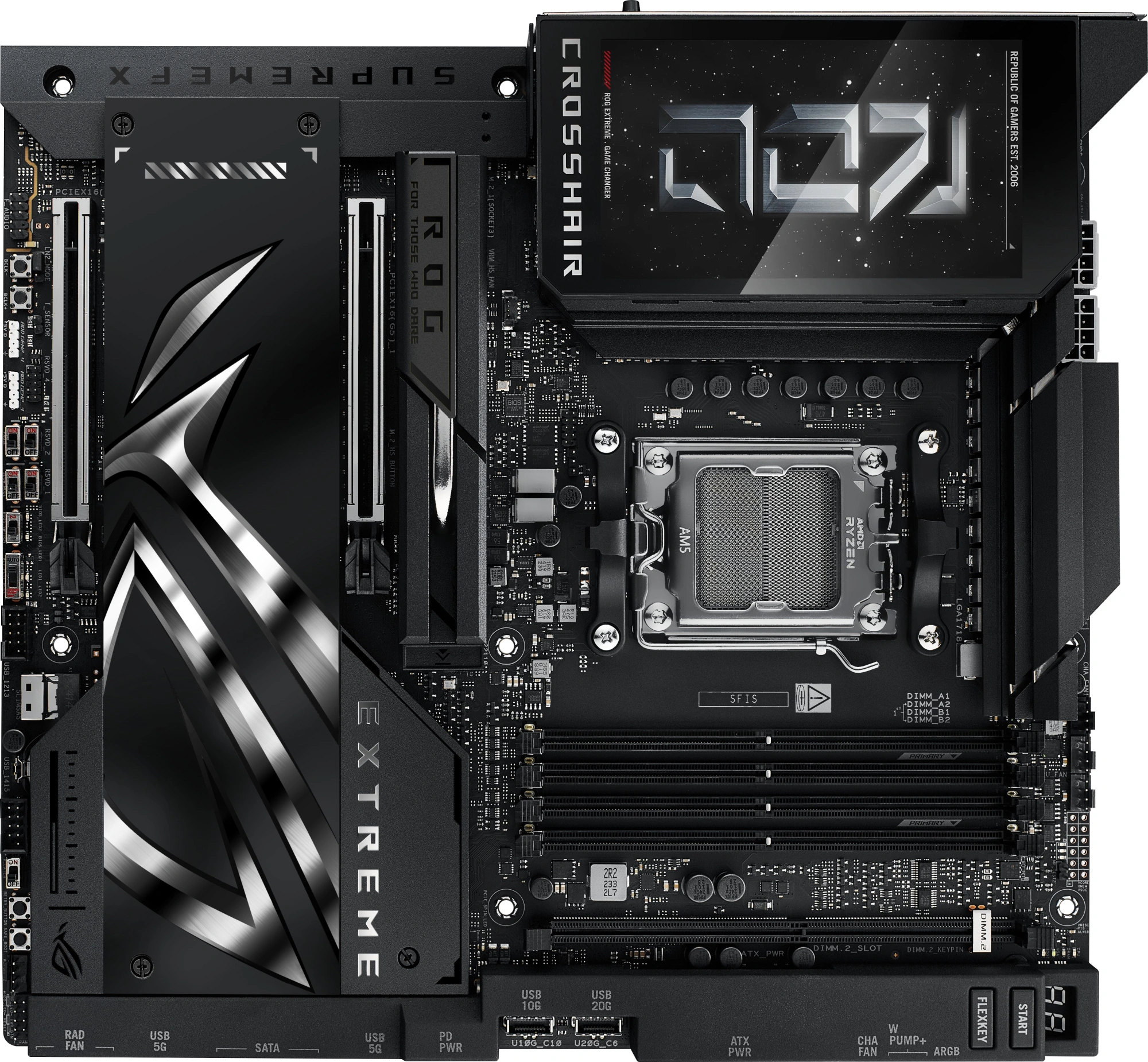 Материнская плата ASUS ROG CROSSHAIR X870E EXTREME, AM5, X870E, 4*DDR5, 4*SATA, 5*M.2,  10*USB 3.2, 2*Type-C, 2*USB4, 6*PCIx16, HDMI, E-ATX; 90MB1LB0-M0EAY0