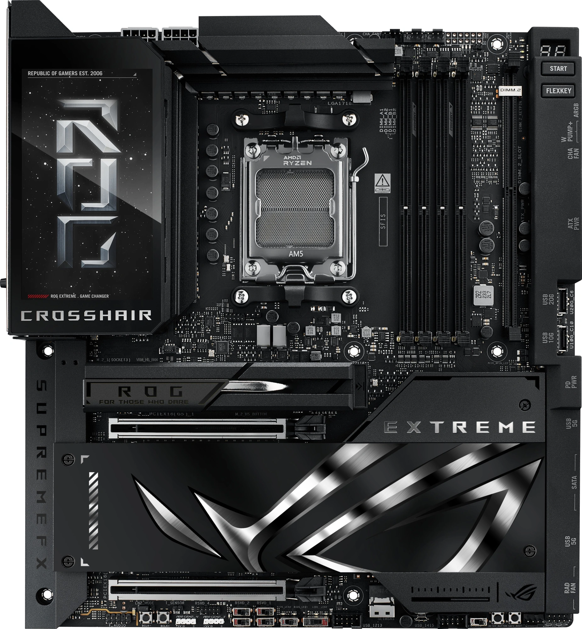 Материнская плата Asus ROG CROSSHAIR X870E EXTREME Socket AM5 AMD X870E 4xDDR5 ATX AC`97 8ch(7.1) 1 x 10Gigabit + 1 x 5Gigabit RAID+HDMI — миниатюра 2