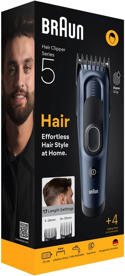 Машинка для стрижки Braun HC5550 черный (насадок в компл:2шт) — миниатюра 3
