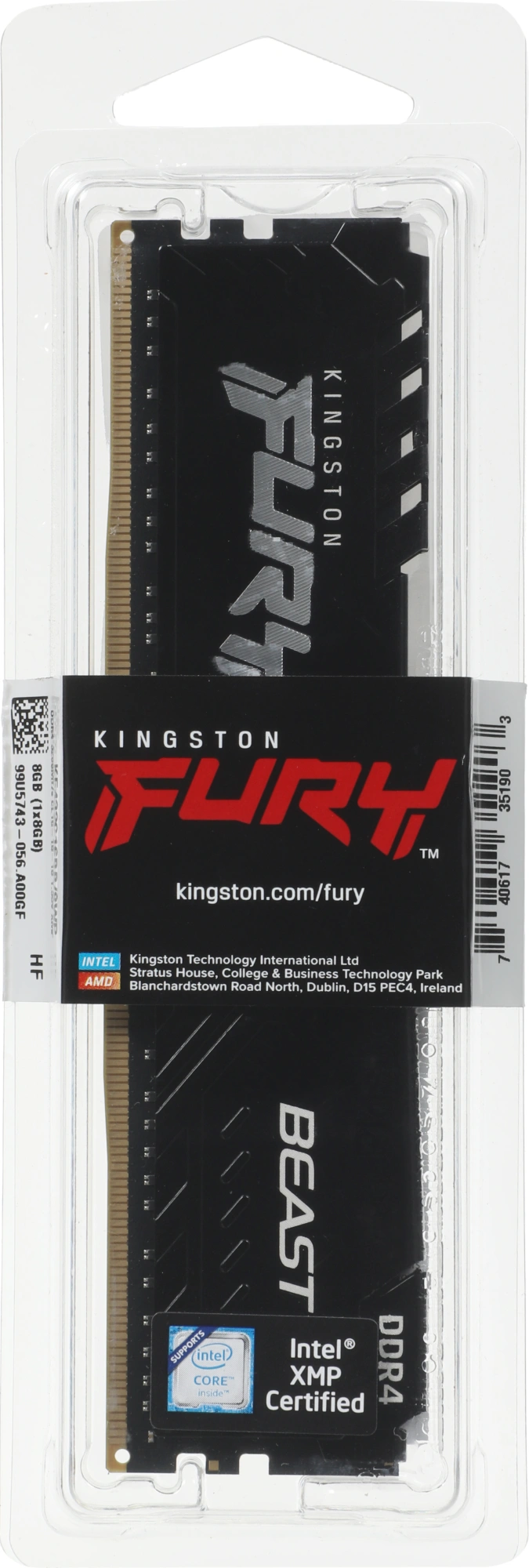 Память DDR4 8GB 3200MHz Kingston KF432C16BB/8WP Fury Beast Black RTL Gaming PC4-25600 CL16 DIMM UDIMM 288-pin 1.35В single rank с радиатором Ret