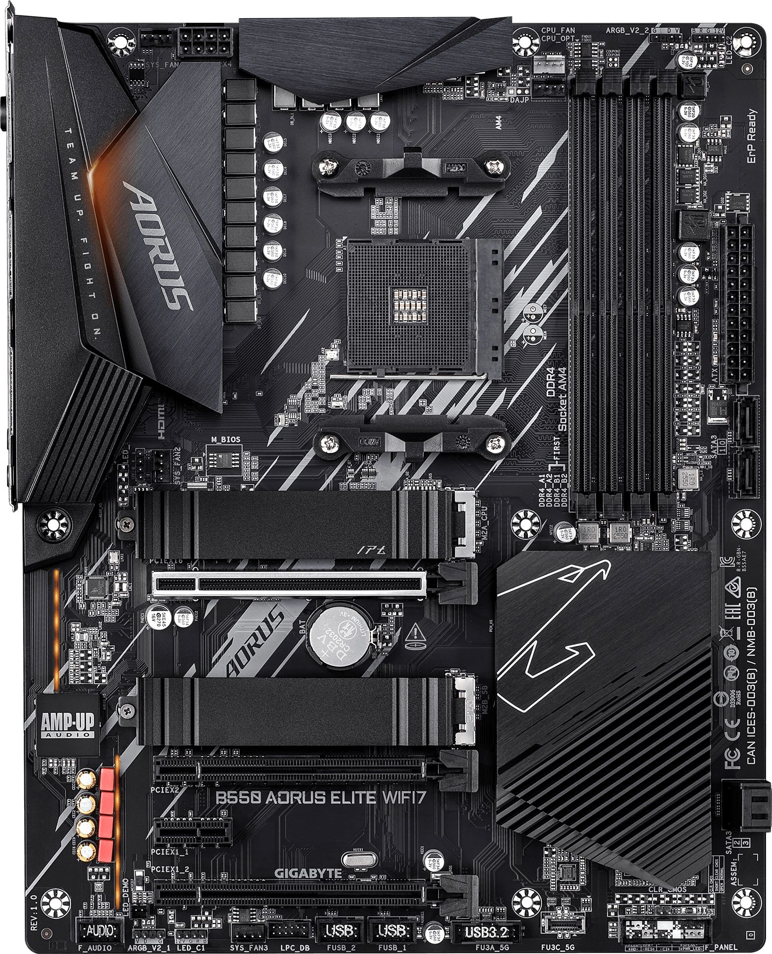 Материнская плата Gigabyte B550 AORUS ELITE WIFI7 Soc-AM4 AMD B550 4xDDR4 ATX AC`97 8ch(7.1) 2.5Gg RAID+HDMI+DP — миниатюра 3