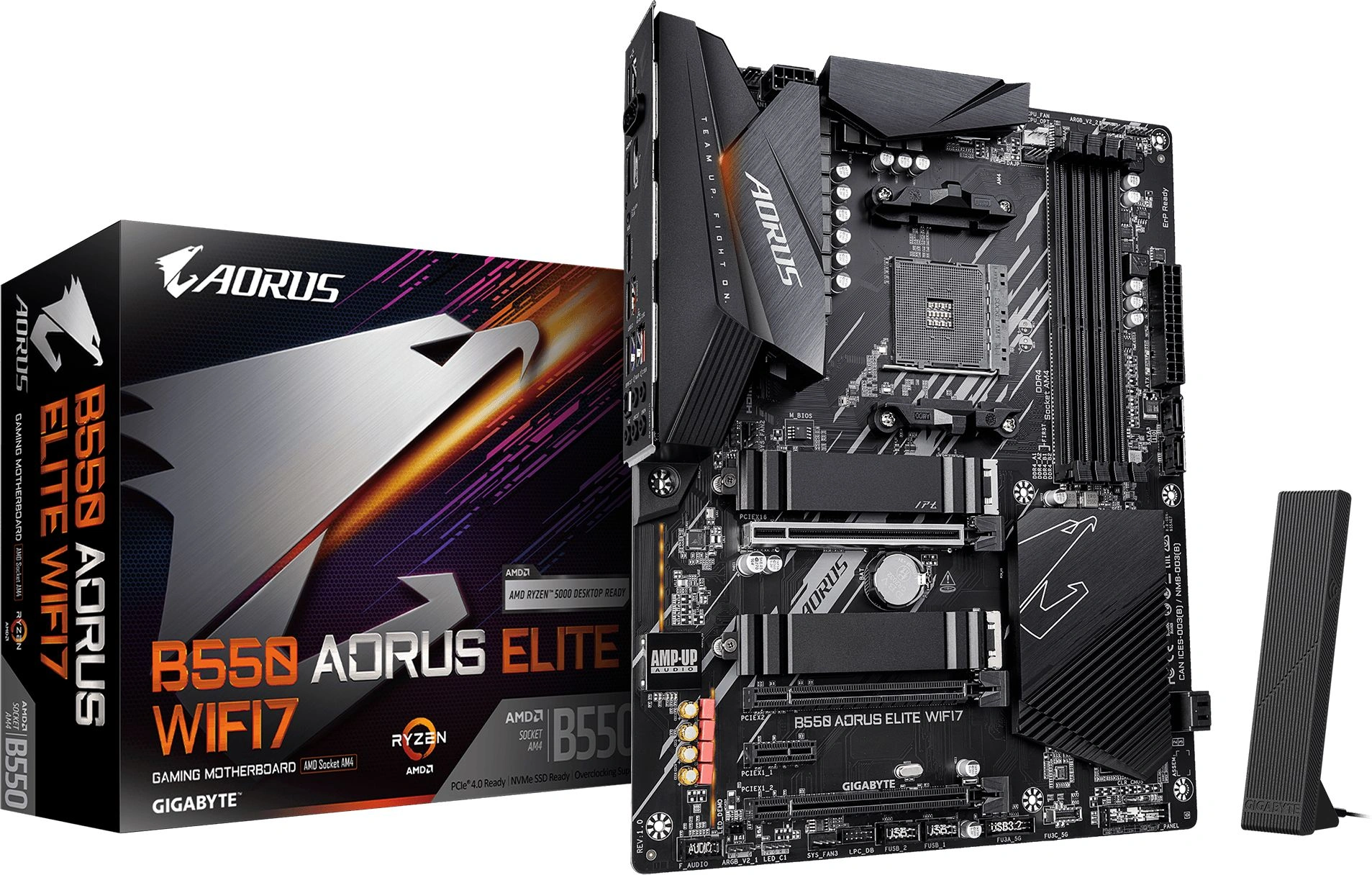 Материнская плата Gigabyte B550 AORUS ELITE WIFI7 Soc-AM4 AMD B550 4xDDR4 ATX AC`97 8ch(7.1) 2.5Gg RAID+HDMI+DP — миниатюра 2