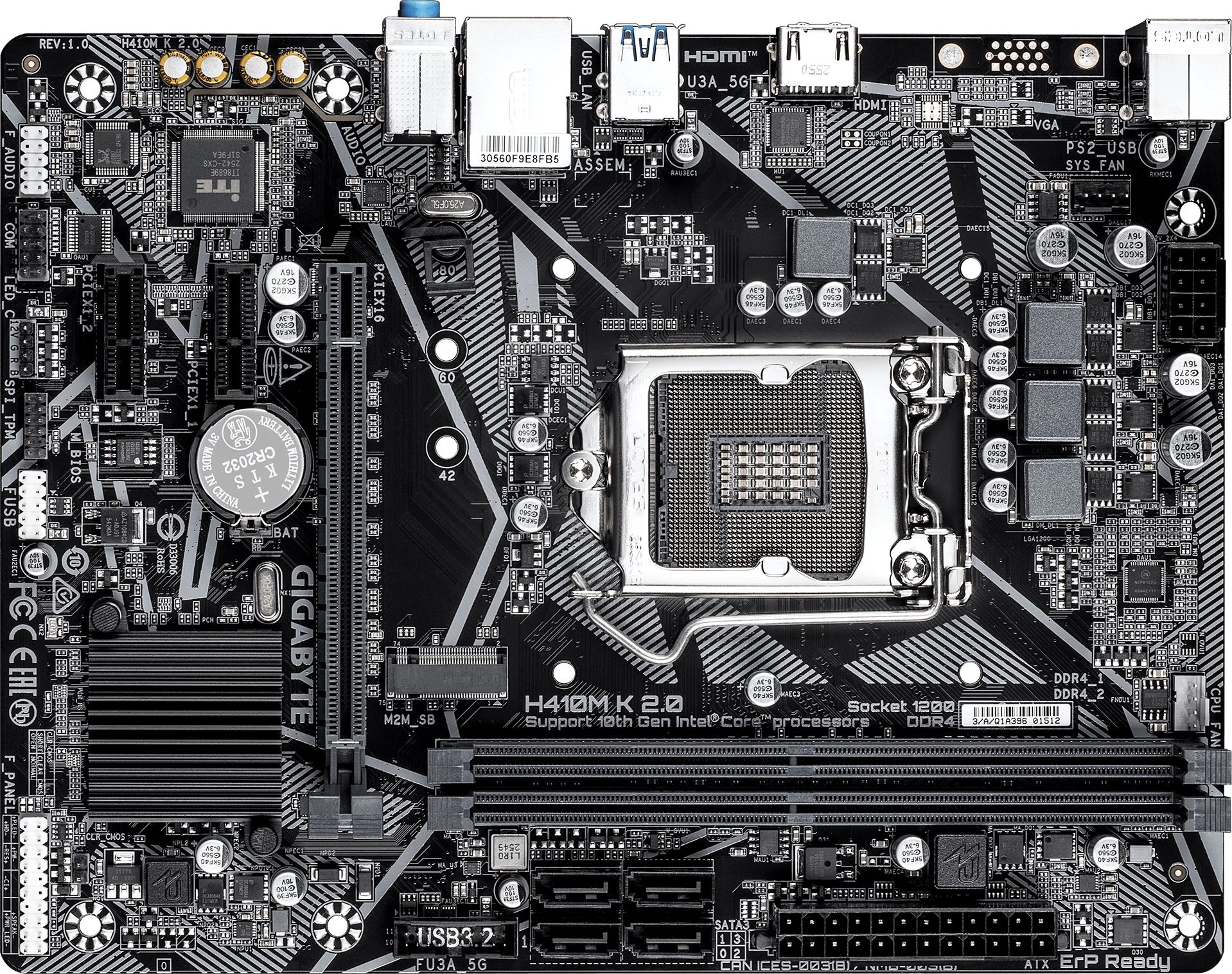 Материнская плата Gigabyte H410M K 2.0 Soc-1200 Intel H410 2xDDR4 mATX AC`97 8ch(7.1) GbLAN+HDMI — фото 1