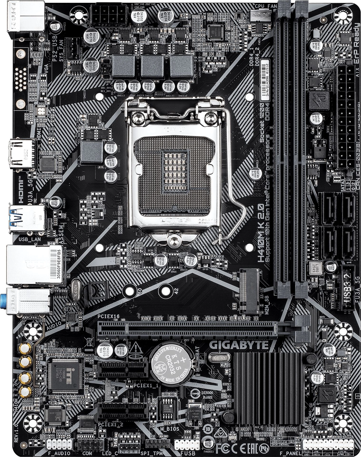 Материнская плата Gigabyte H410M K 2.0 Soc-1200 Intel H410 2xDDR4 mATX AC`97 8ch(7.1) GbLAN+HDMI — миниатюра 3
