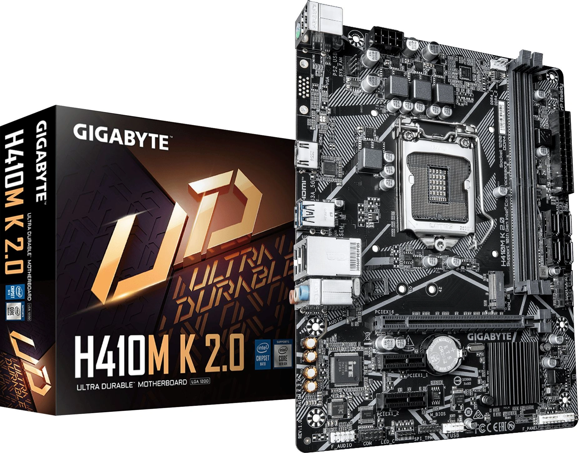 Материнская плата Gigabyte H410M K 2.0 Soc-1200 Intel H410 2xDDR4 mATX AC`97 8ch(7.1) GbLAN+HDMI — миниатюра 2