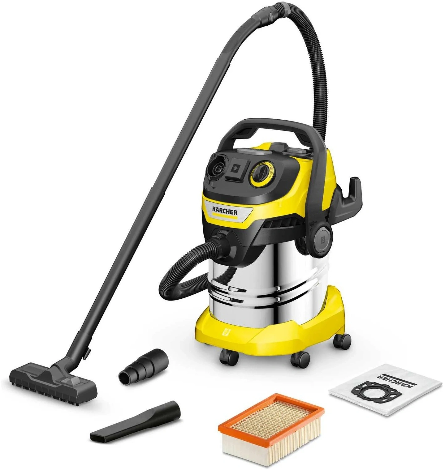Строительный пылесос Karcher WD 5 P S V-25/5/22 1100Вт (уборка: сухая/сбор воды/выдув) желтый — фото 1