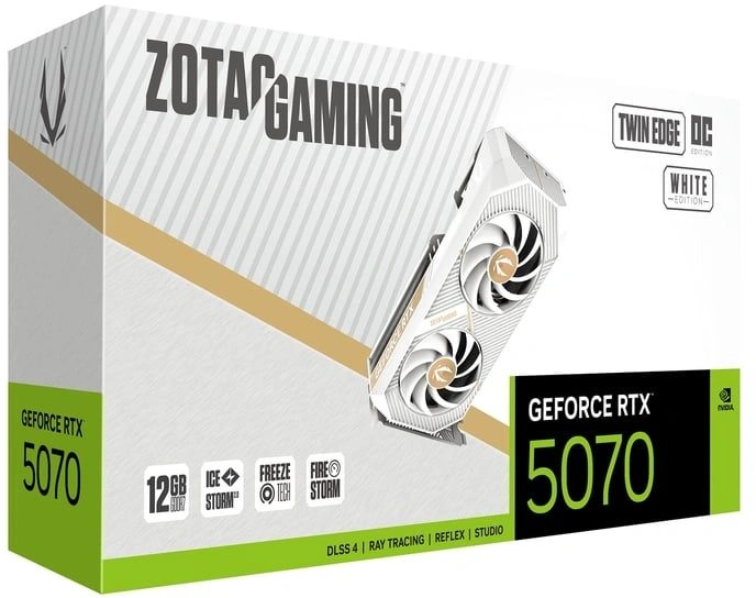 Видеокарта Zotac PCI-E 5.0 RTX 5070 Twin Edge OC White NVIDIA GeForce RTX 5070 12Gb 192bit GDDR7 2542/28000 HDMIx1 DPx3 HDCP Ret — миниатюра 6