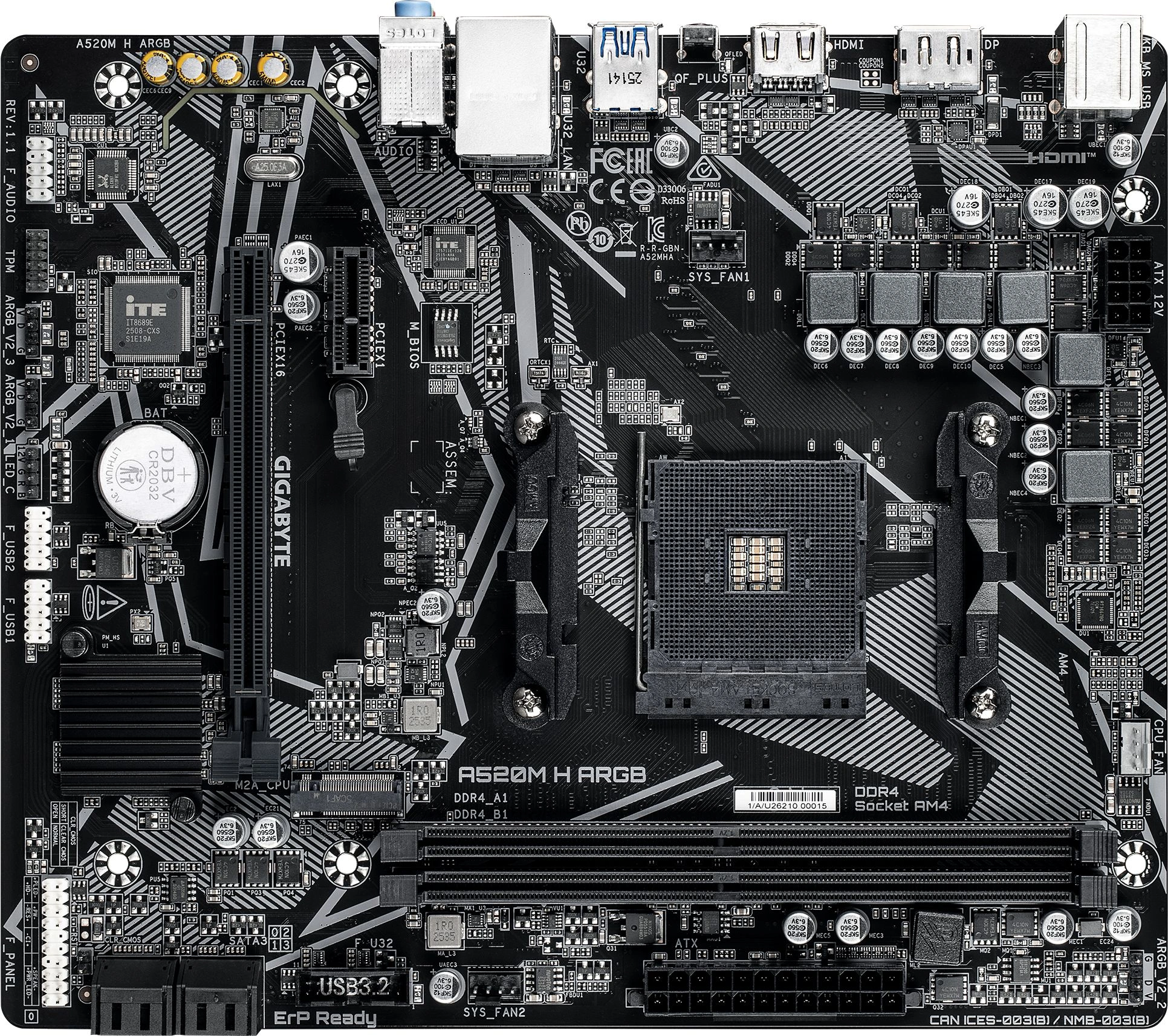 Материнская плата Gigabyte A520M H ARGB, AM4, 2xDDR4, 1xM.2, mATX