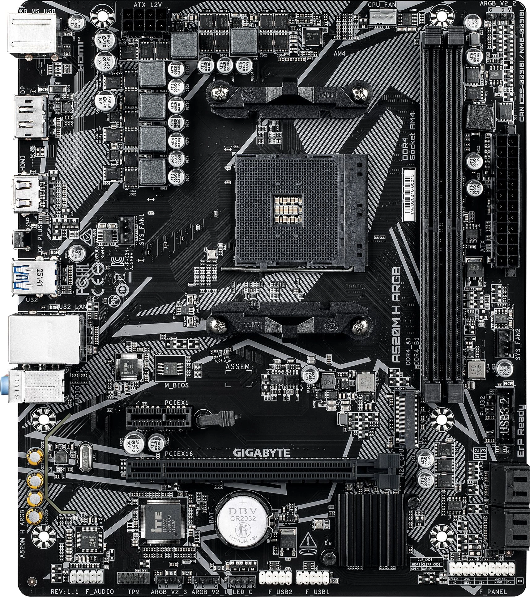 Материнская плата Gigabyte A520M H ARGB Soc-AM4 AMD A520 2xDDR4 mATX AC`97 8ch(7.1) GbLAN RAID+HDMI+DP — миниатюра 3