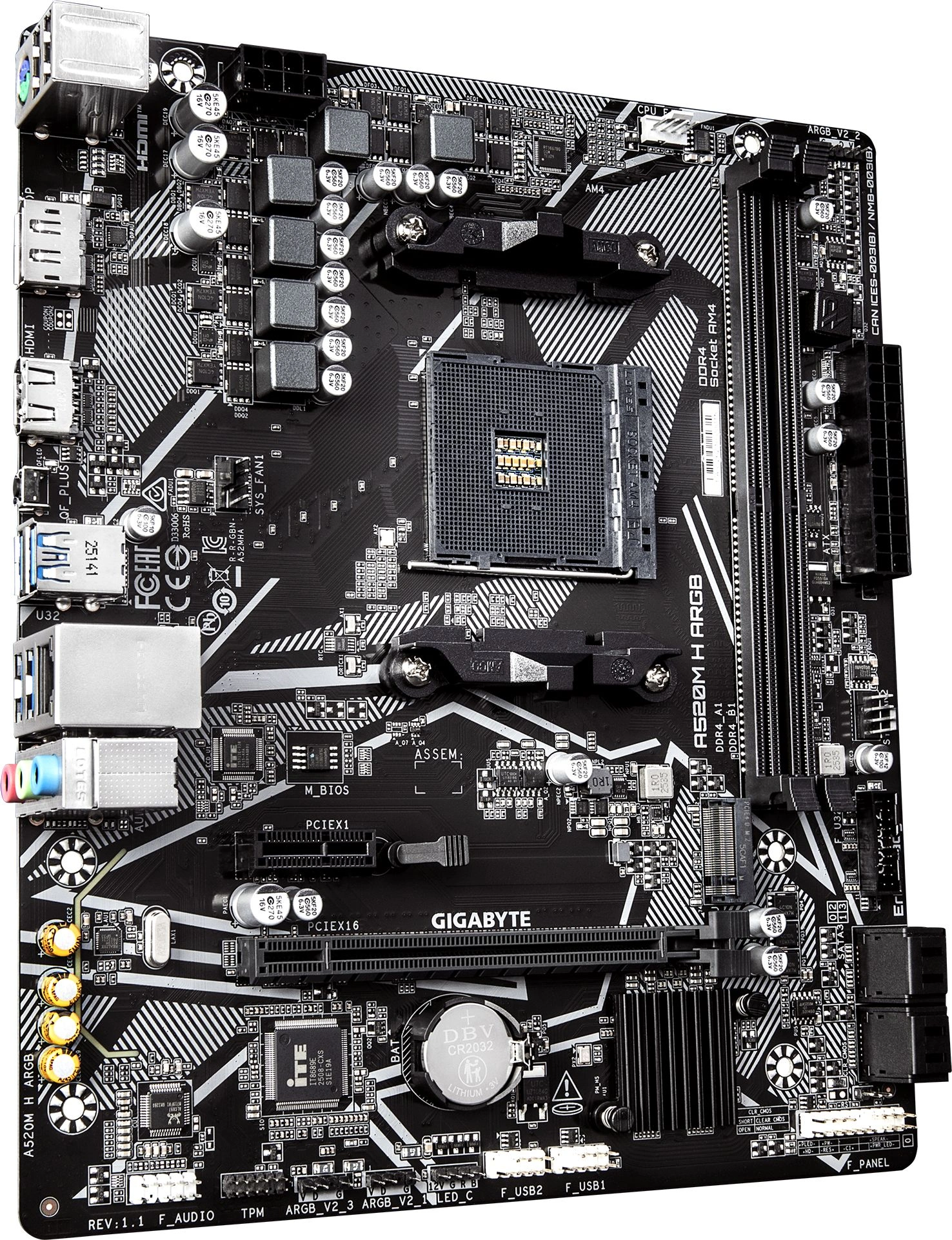 Материнская плата Gigabyte A520M H ARGB Soc-AM4 AMD A520 2xDDR4 mATX AC`97 8ch(7.1) GbLAN RAID+HDMI+DP — миниатюра 4
