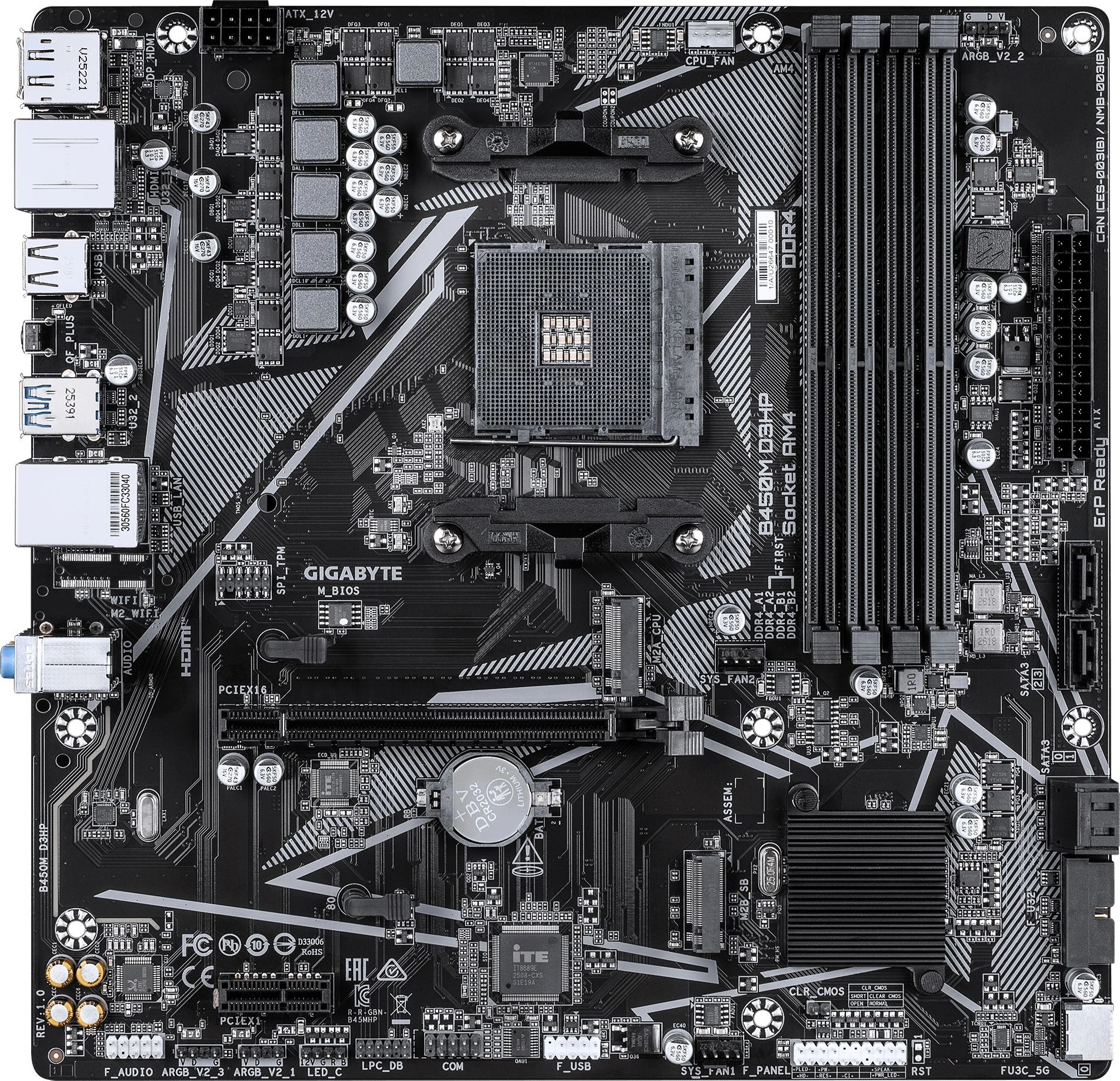 Материнская плата Gigabyte B450M D3HP Soc-AM4 AMD B450 4xDDR4 mATX AC`97 8ch(7.1) GbLAN RAID+HDMI+DP — миниатюра 3
