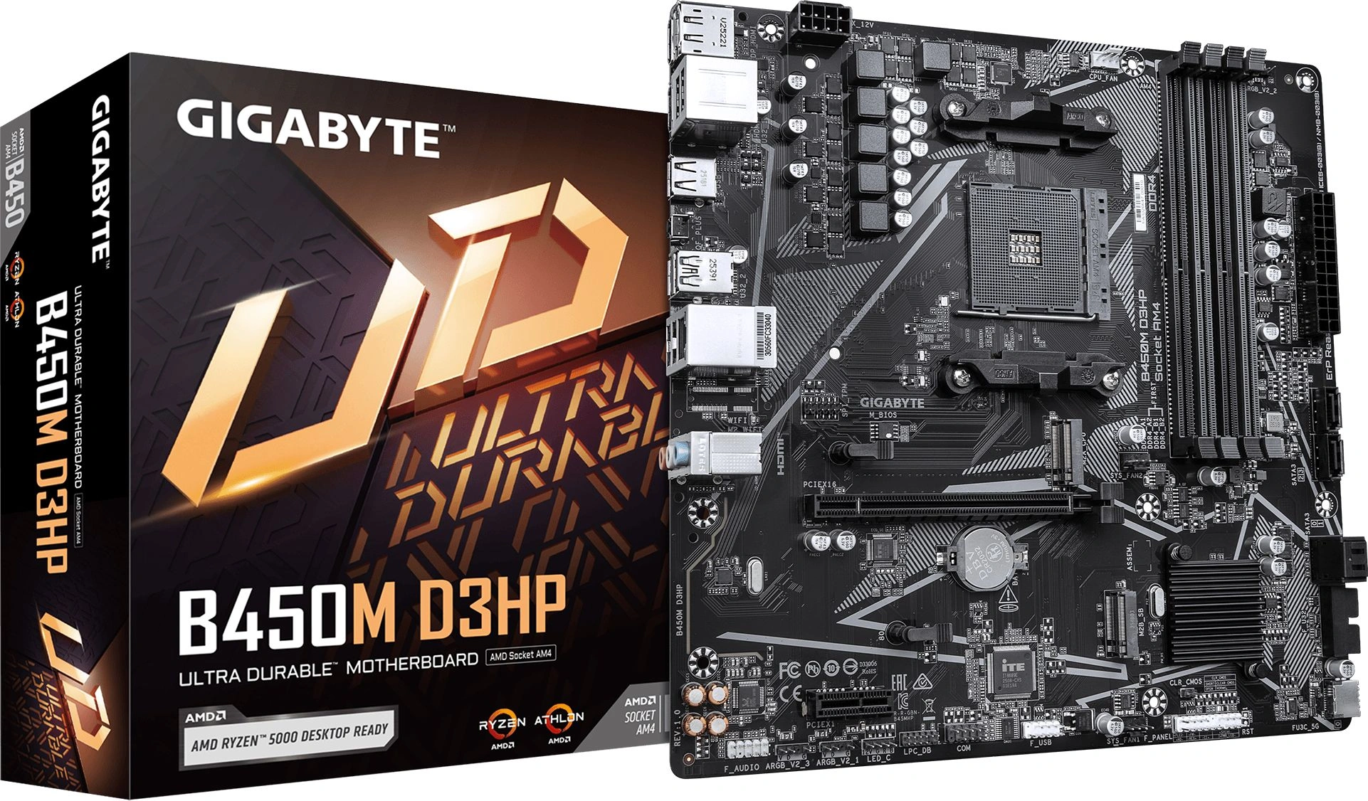 Материнская плата Gigabyte B450M D3HP Soc-AM4 AMD B450 4xDDR4 mATX AC`97 8ch(7.1) GbLAN RAID+HDMI+DP — миниатюра 2