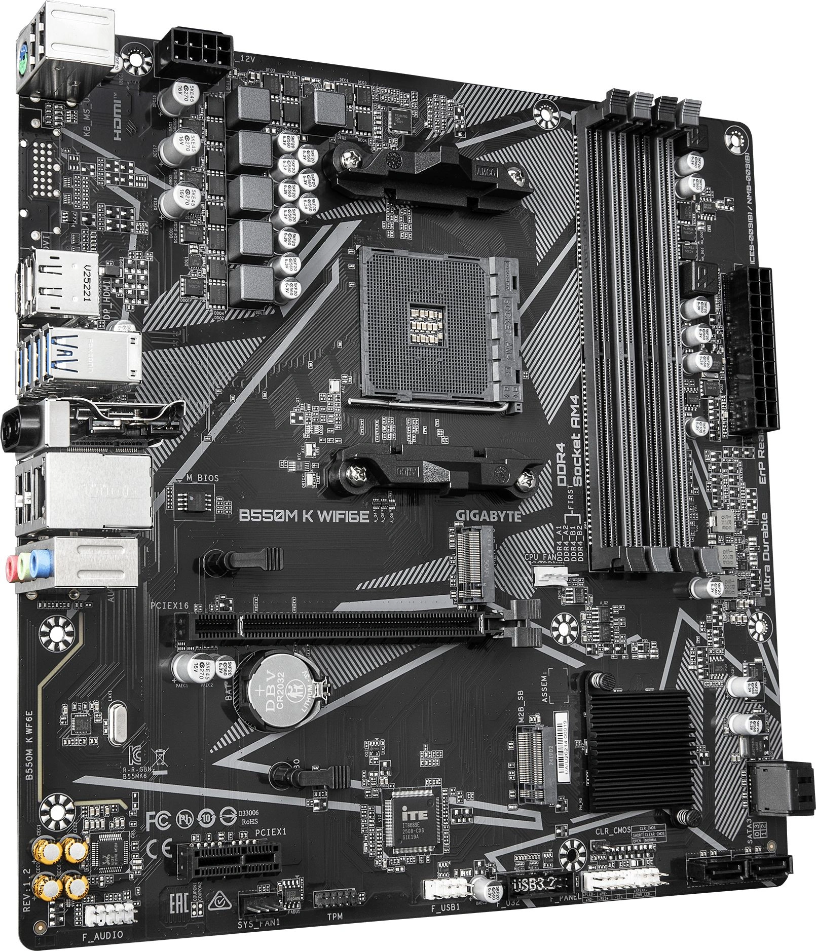 Материнская плата Gigabyte B550M K WF6E Soc-AM4 AMD B550 4xDDR4 mATX AC`97 8ch(7.1) GbLAN RAID+HDMI+DP — миниатюра 4