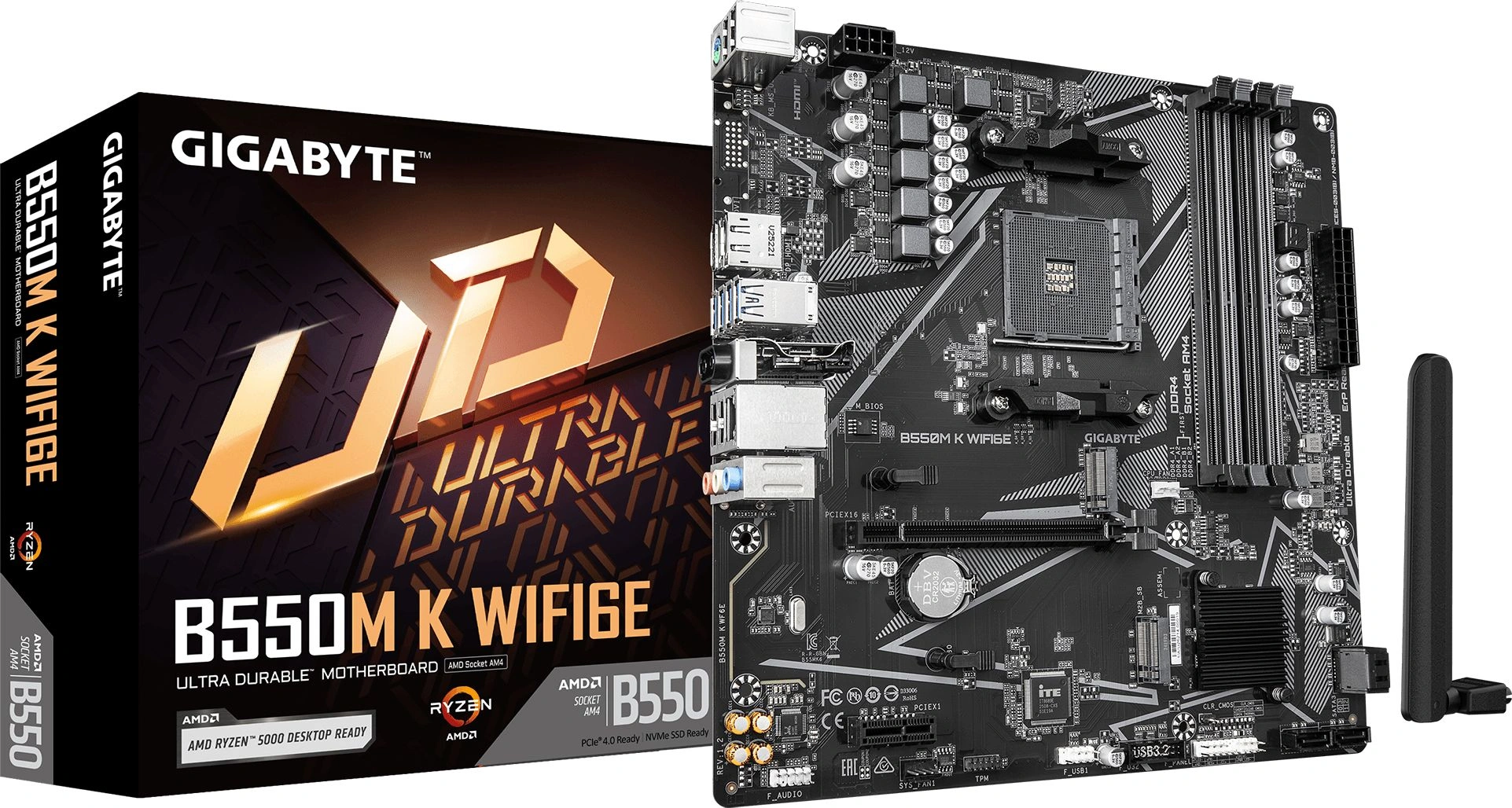 Материнская плата Gigabyte B550M K WF6E Soc-AM4 AMD B550 4xDDR4 mATX AC`97 8ch(7.1) GbLAN RAID+HDMI+DP — миниатюра 2