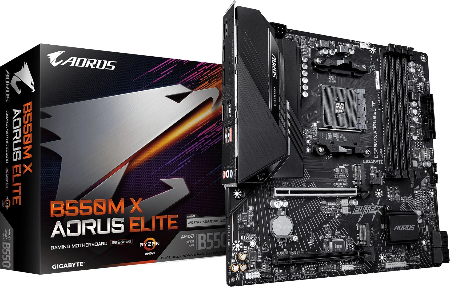 Материнская плата Gigabyte B550M X A ELITE Soc-AM4 AMD B550 4xDDR4 mATX AC`97 8ch(7.1) 2.5Gg RAID+HDMI+DP — миниатюра 2
