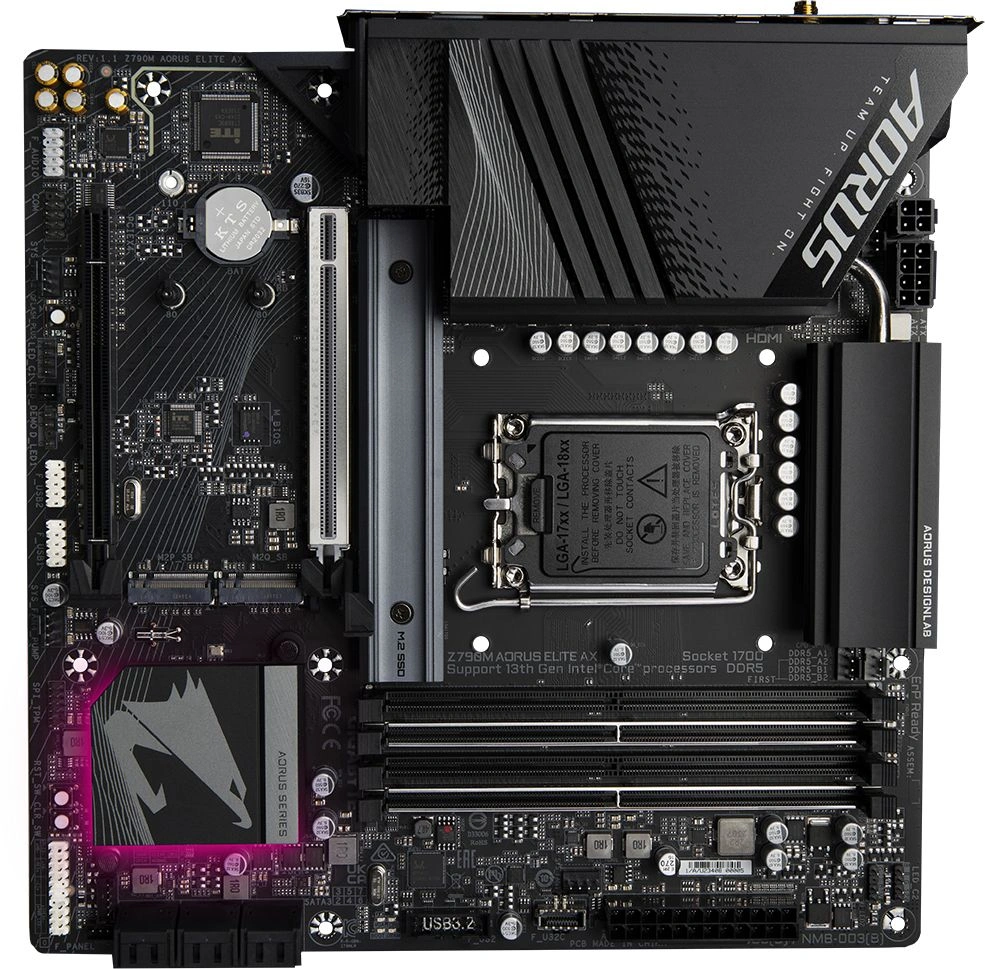 Материнская плата Gigabyte Z790M AORUS ELITE AX Soc-1700 Intel Z790 4xDDR5 mATX AC`97 8ch(7.1) 2.5Gg RAID+HDMI+DP — фото 1