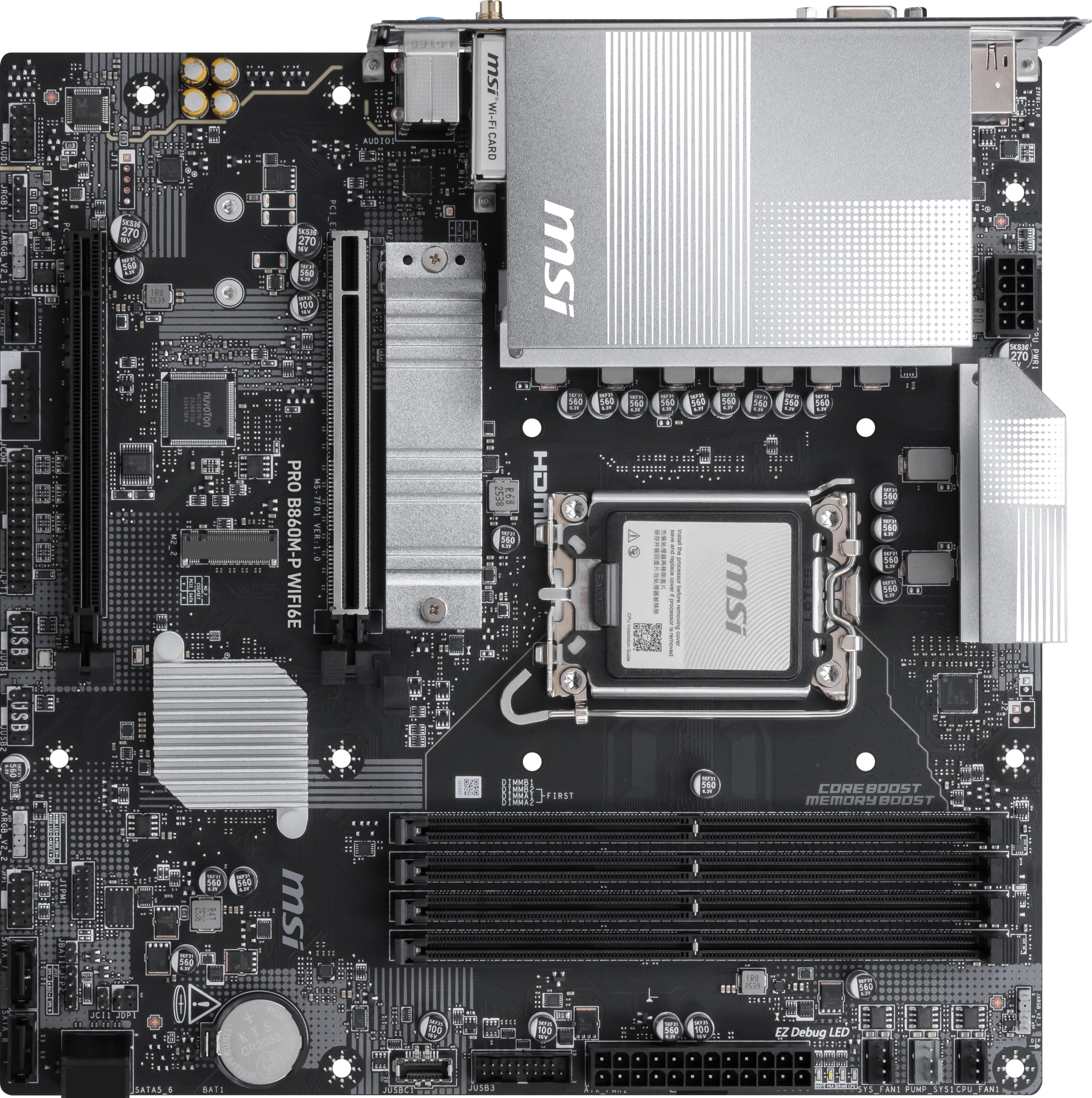 Материнская плата MSI PRO B860M-P WIFI6E Soc-1851 Intel B860 4xDDR5 mATX AC`97 8ch(7.1) 2.5Gg RAID+VGA+HDMI+DP — фото 1