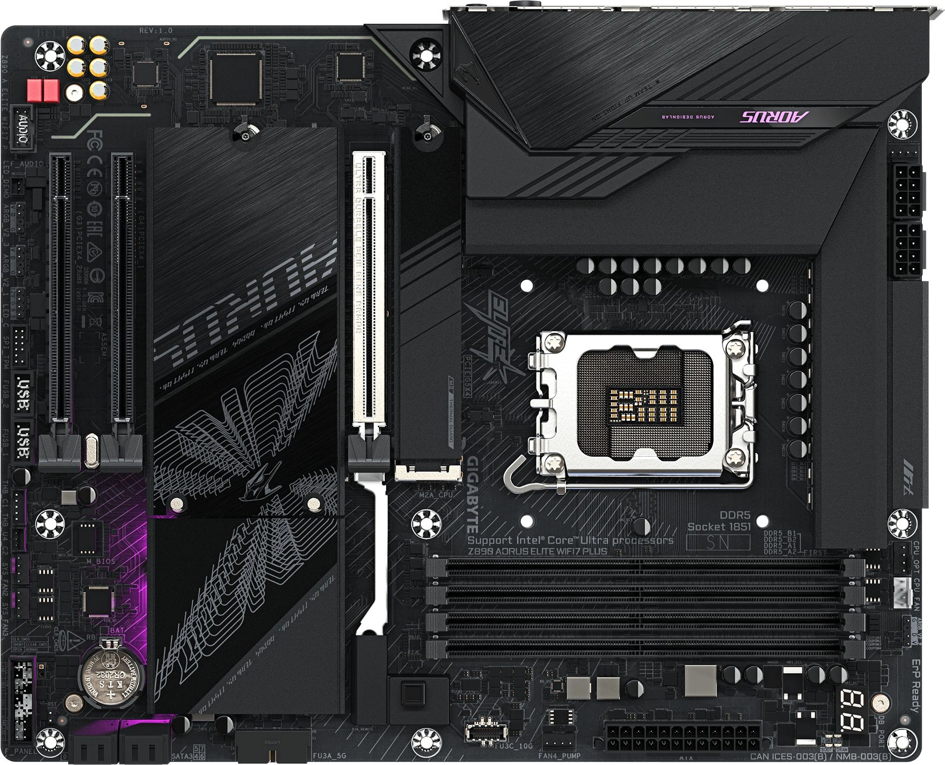Материнская плата Gigabyte Z890 AORUS ELITE WIFI7 PLUS Soc-1851 Intel Z890 ATX AC`97 8ch(7.1) 5Gigabit RAID+DP — фото 1