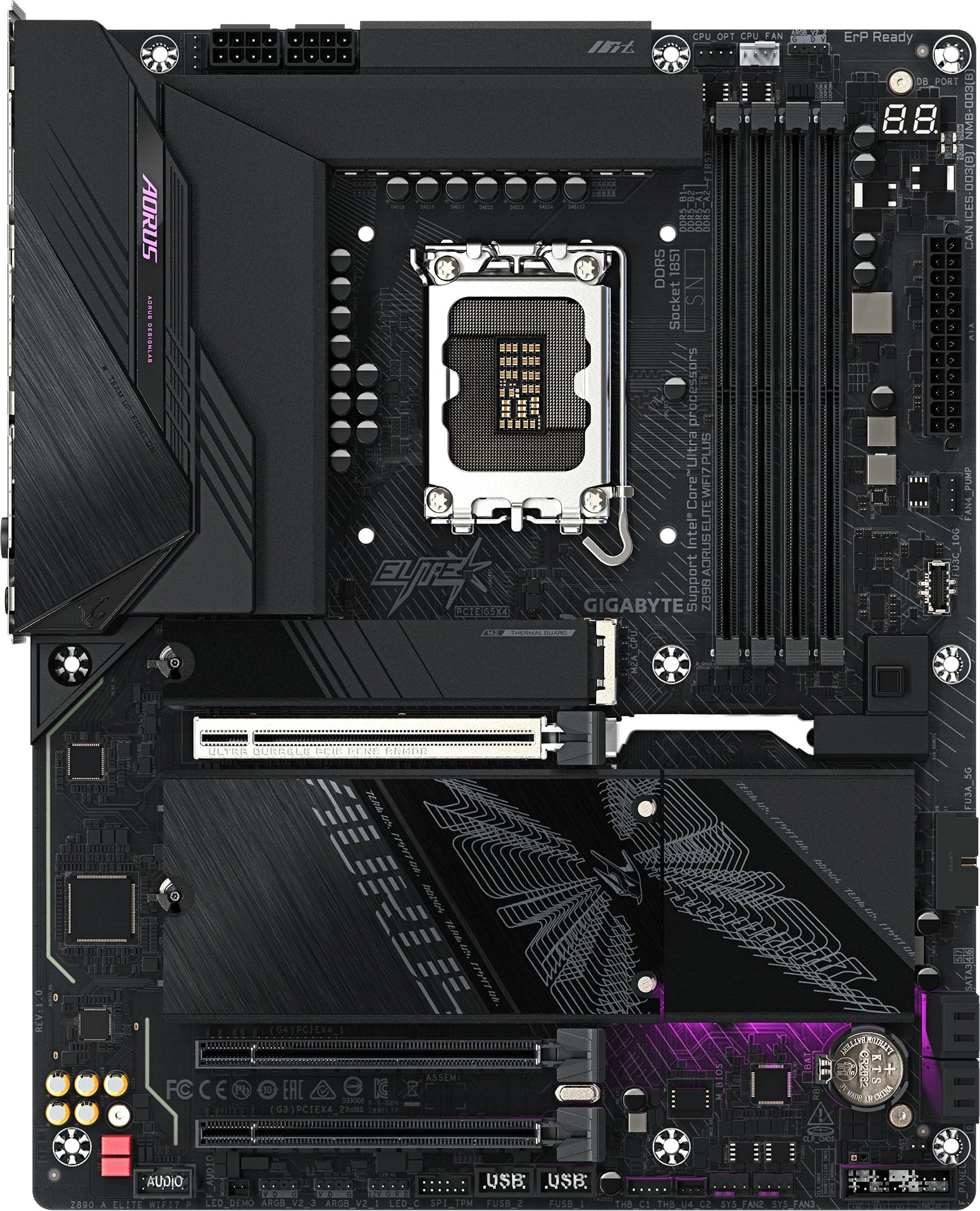 Материнская плата Gigabyte Z890 AORUS ELITE WIFI7 PLUS Soc-1851 Intel Z890 ATX AC`97 8ch(7.1) 5Gigabit RAID+DP — миниатюра 3