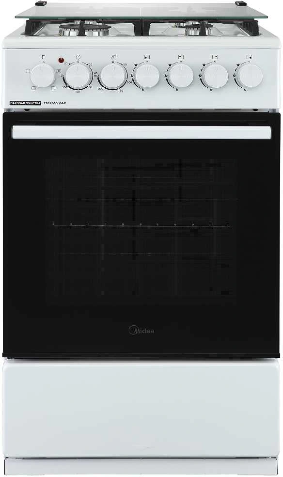 Плита Комбинированная Midea MFO-M4G20T4E(WH) белый (стеклянная крышка) реш.чугун — фото 1