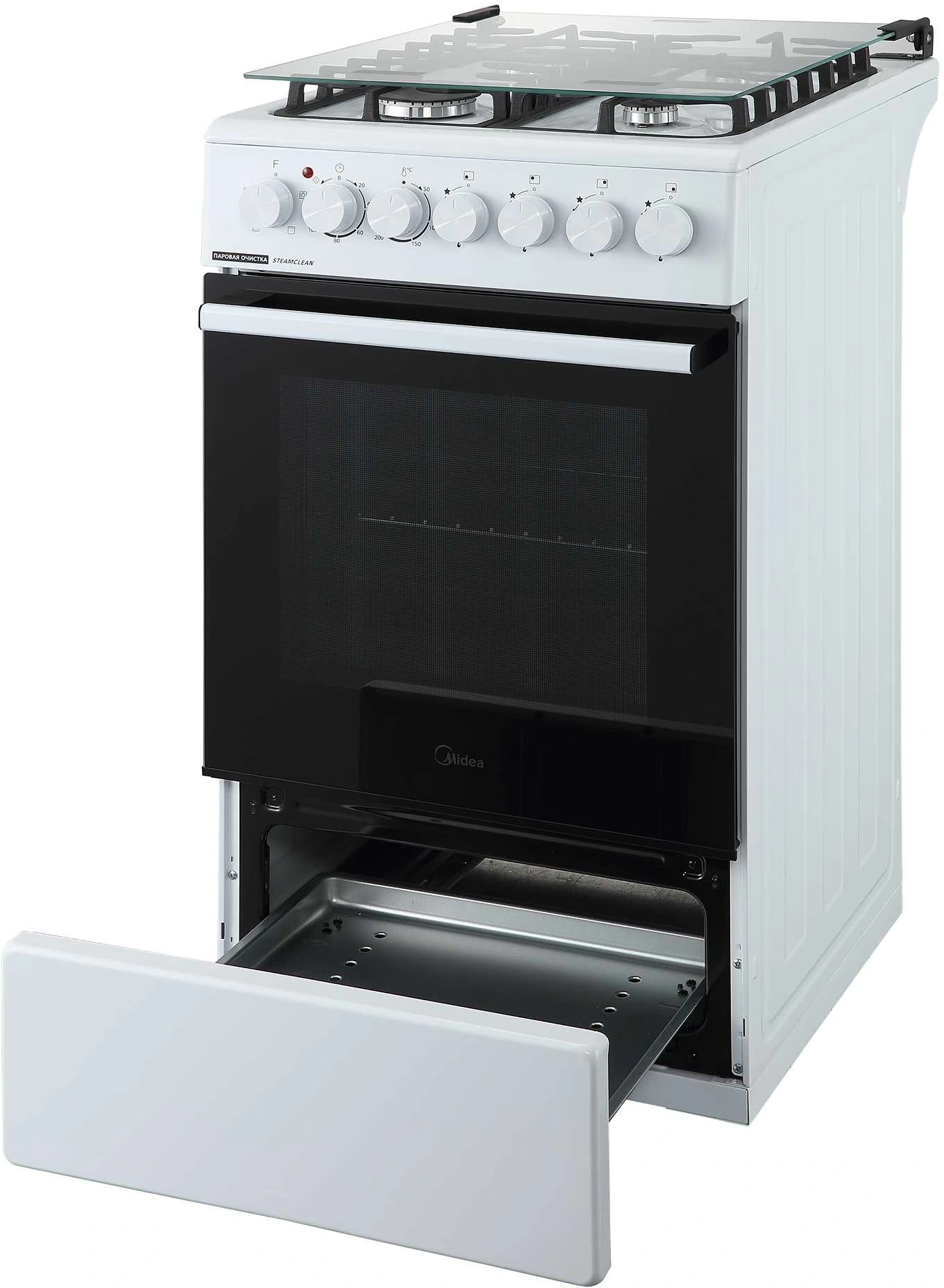 Плита Комбинированная Midea MFO-M4G20T4E(WH) белый (стеклянная крышка) реш.чугун — миниатюра 5
