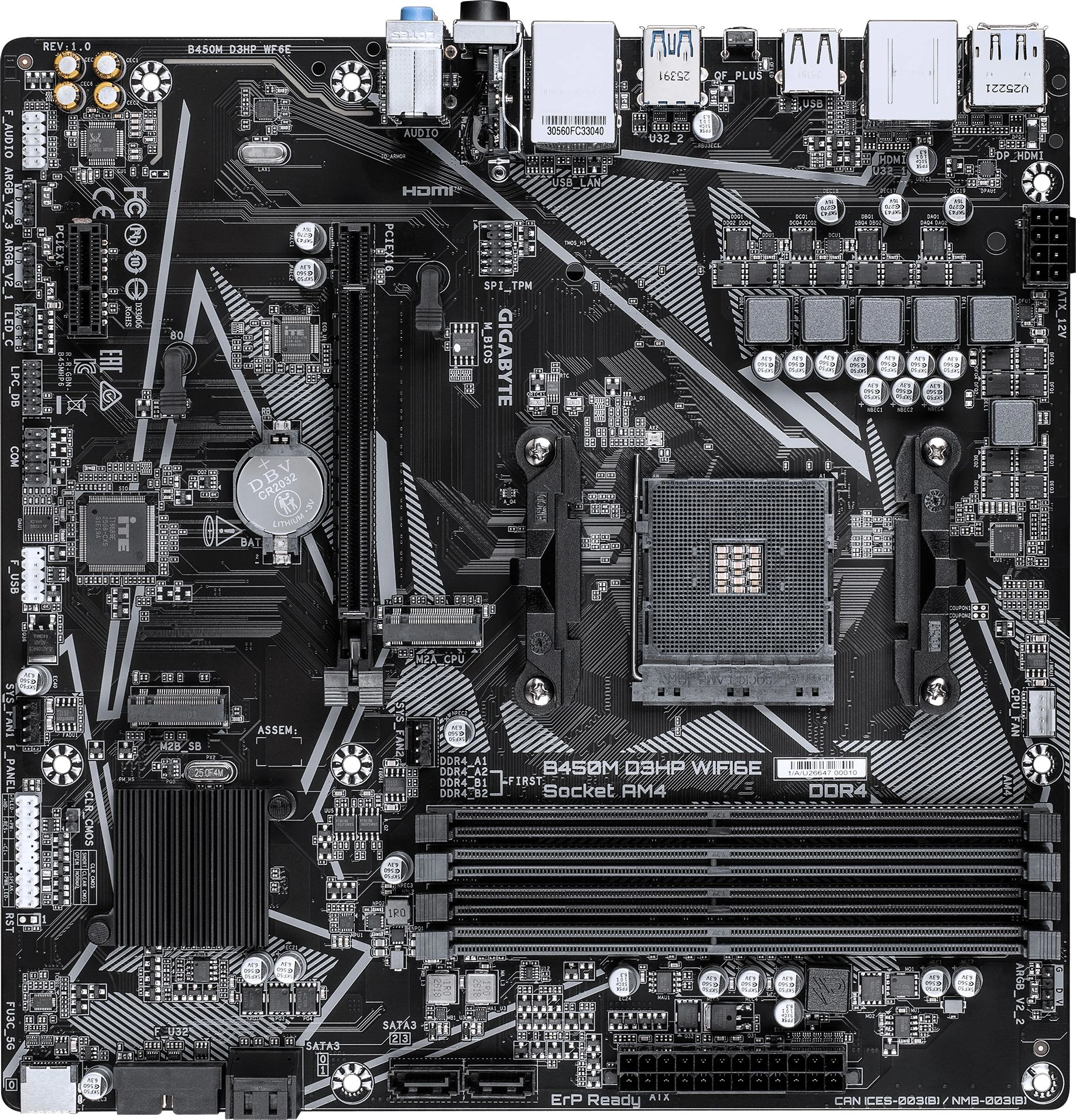 Материнская плата Gigabyte B450M D3HP WF6E Soc-AM4 AMD B450 4xDDR4 mATX AC`97 8ch(7.1) GbLAN RAID+HDMI+DP