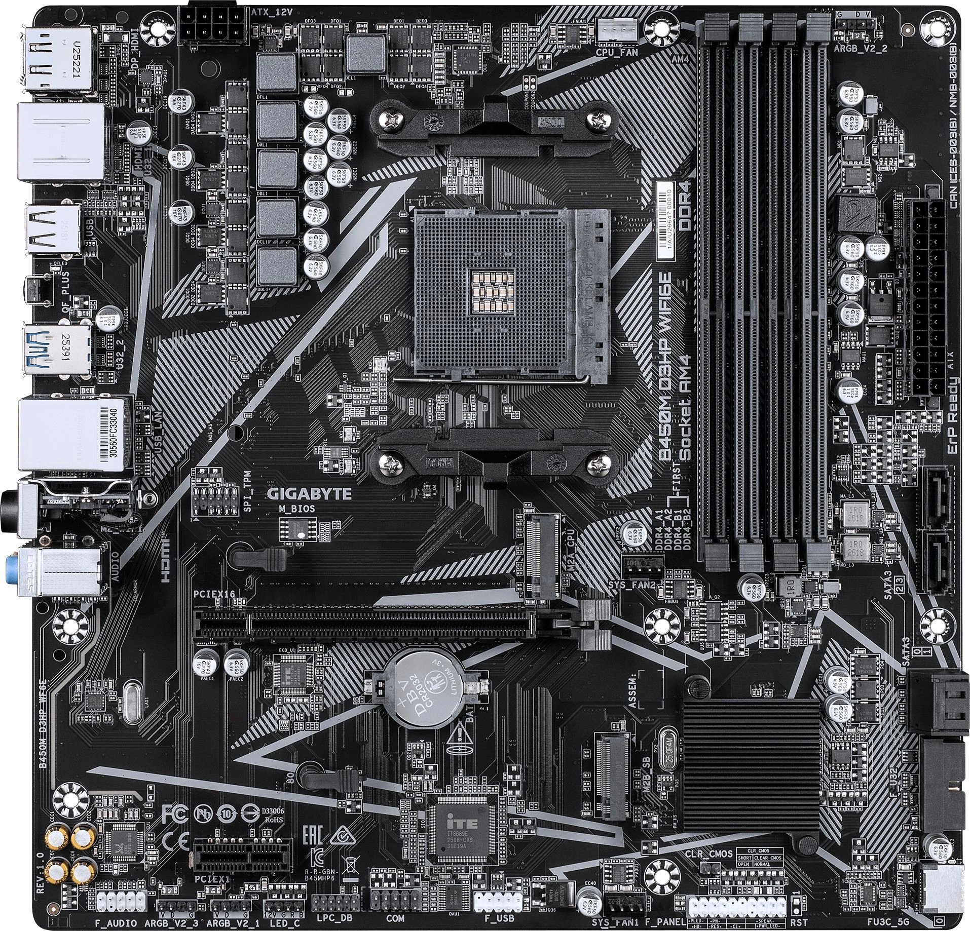 Материнская плата Gigabyte B450M D3HP WF6E Soc-AM4 AMD B450 4xDDR4 mATX AC`97 8ch(7.1) GbLAN RAID+HDMI+DP — миниатюра 3