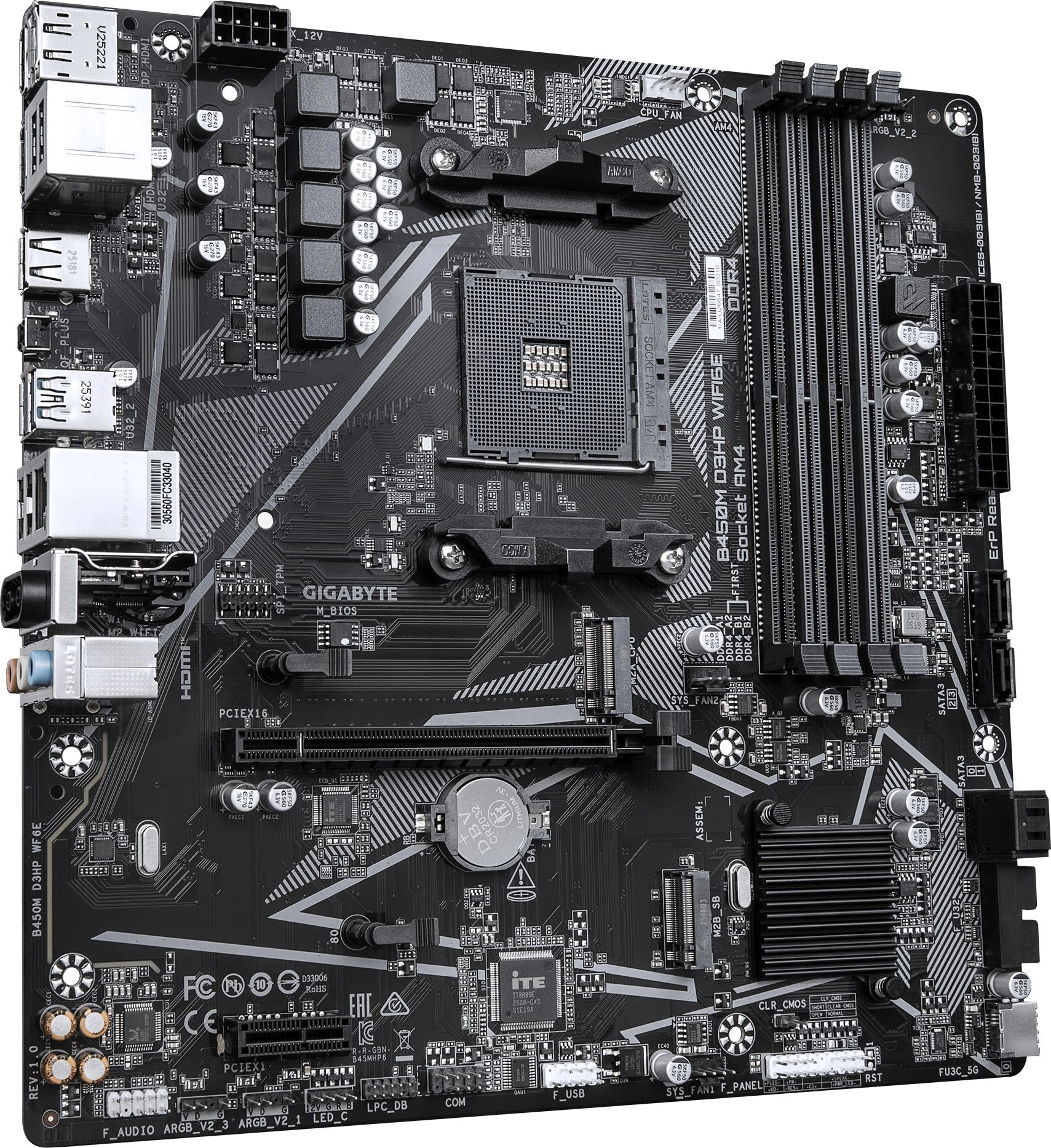 Материнская плата Gigabyte B450M D3HP WF6E Soc-AM4 AMD B450 4xDDR4 mATX AC`97 8ch(7.1) GbLAN RAID+HDMI+DP — миниатюра 4