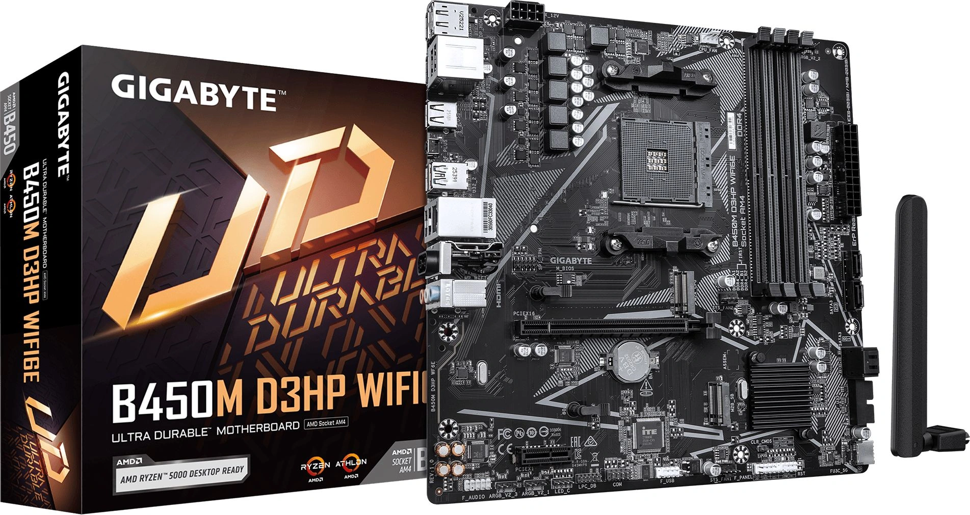 Материнская плата Gigabyte B450M D3HP WF6E Soc-AM4 AMD B450 4xDDR4 mATX AC`97 8ch(7.1) GbLAN RAID+HDMI+DP — миниатюра 2