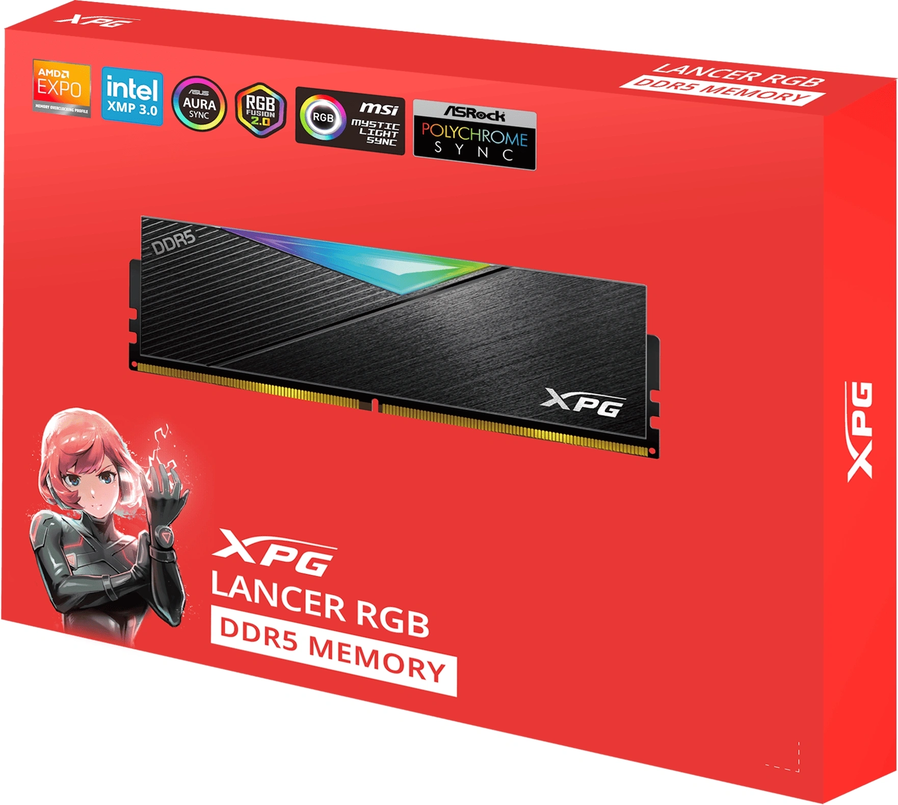 Память DDR5 2x16GB 6000MHz A-Data AX5U6000C3016G-DCLARBK XPG Lancer RGB RTL Gaming PC5-48000 CL30 DIMM UDIMM ECC 288-pin 1.4В kit single rank с радиатором Ret — миниатюра 8