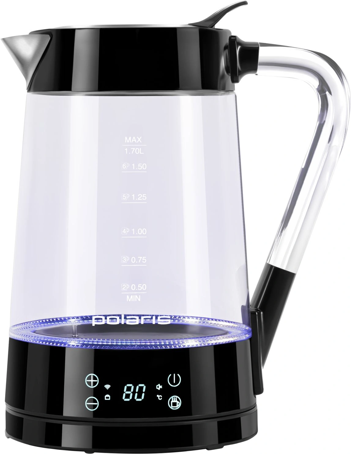 Чайник электрический Polaris PWK 1715CGLD 1.7л. 2200Вт черный корпус: стекло/пластик — миниатюра 2