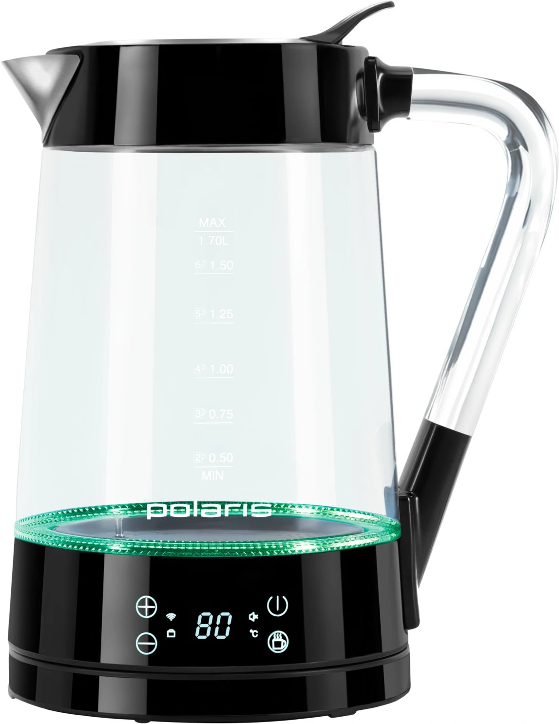 Чайник электрический Polaris PWK 1715CGLD 1.7л. 2200Вт черный корпус: стекло/пластик — миниатюра 3