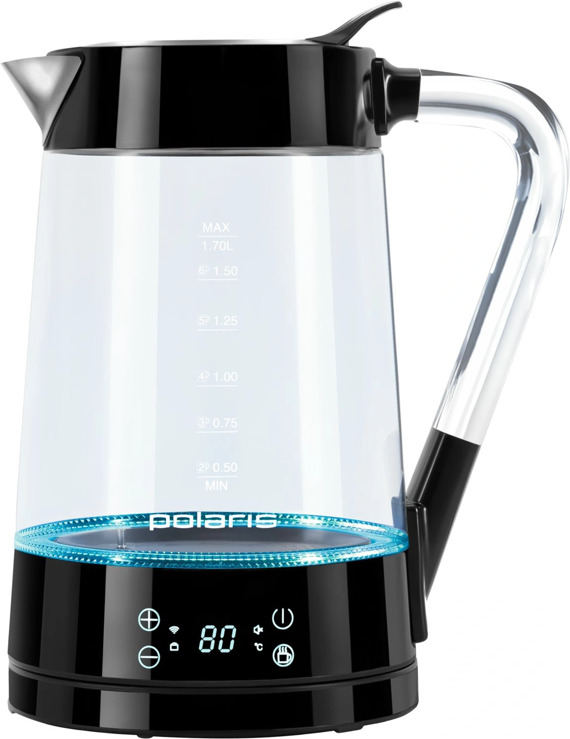 Чайник электрический Polaris PWK 1715CGLD 1.7л. 2200Вт черный корпус: стекло/пластик — миниатюра 4