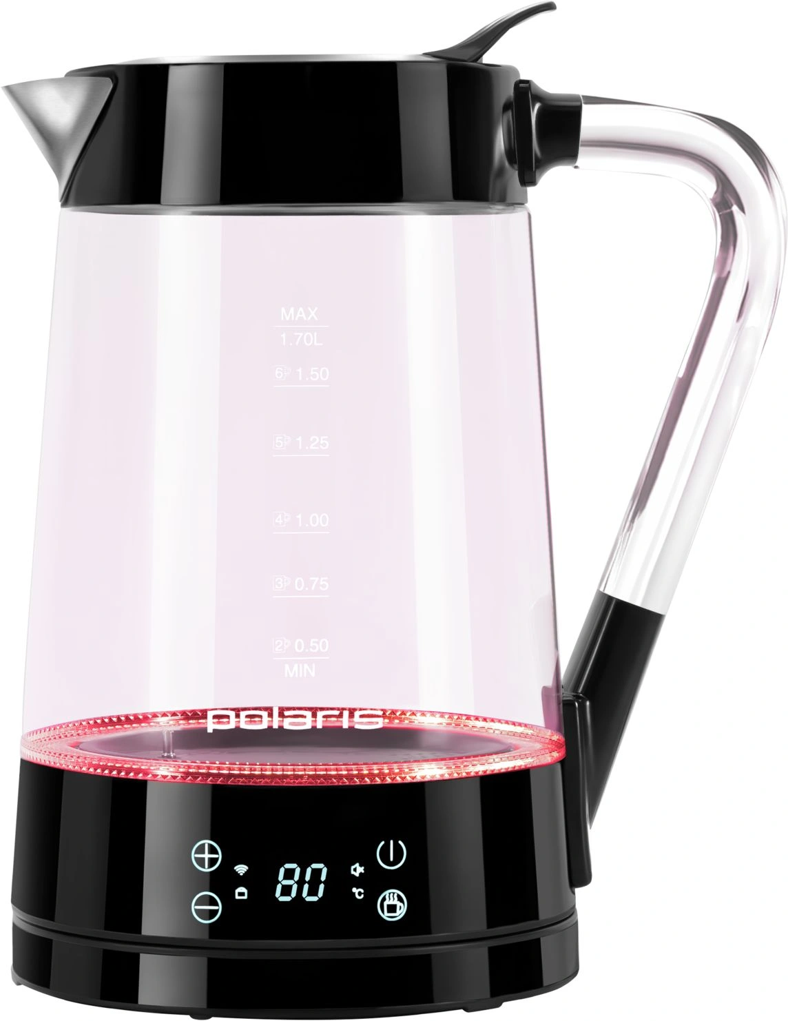 Чайник электрический Polaris PWK 1715CGLD 1.7л. 2200Вт черный корпус: стекло/пластик — миниатюра 7