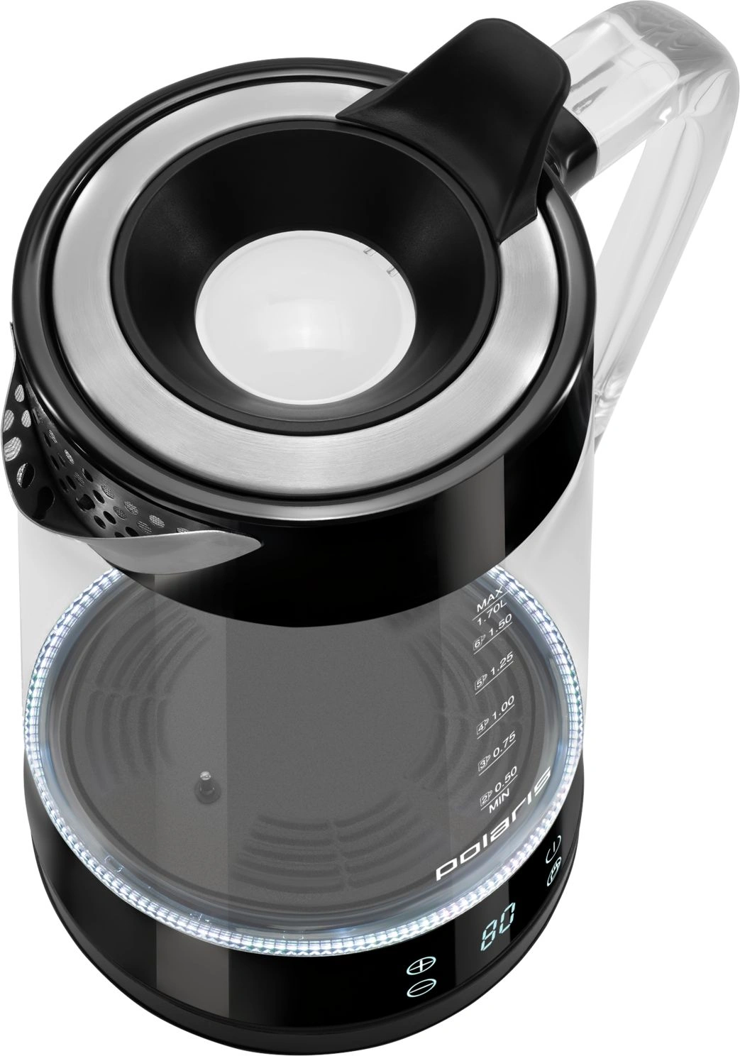 Чайник электрический Polaris PWK 1715CGLD 1.7л. 2200Вт черный корпус: стекло/пластик — миниатюра 6