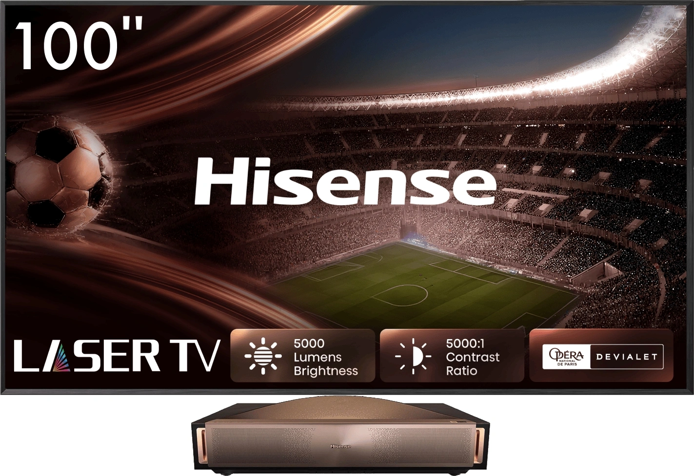 Телевизор Laser Hisense 100" 100L9QD золотистый 4K Ultra HD 240Hz DVB-T DVB-T2 DVB-C DVB-S DVB-S2 3D USB WiFi Smart TV — фото 1