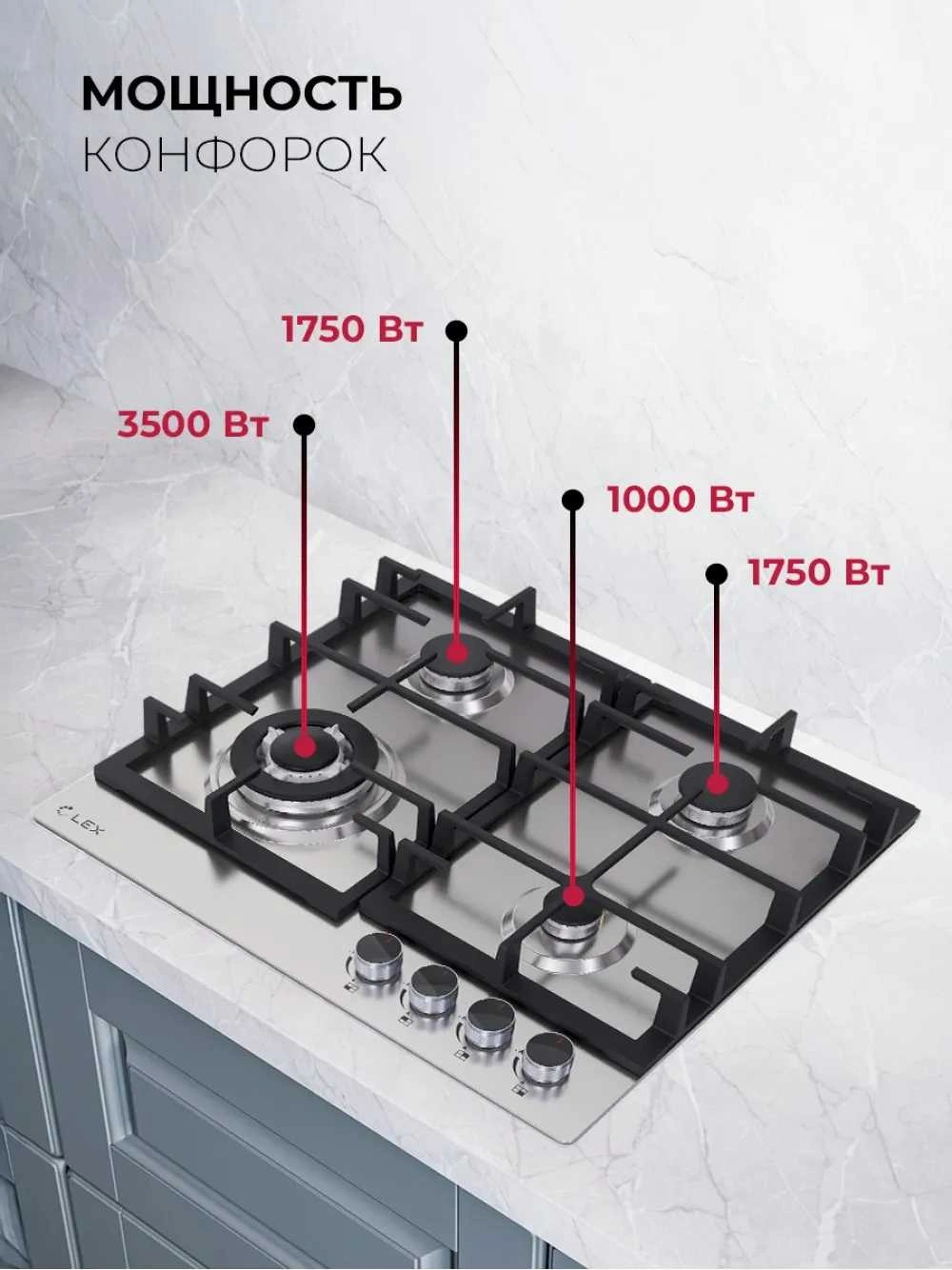 Газовая варочная поверхность Lex GVS 645 IX нержавеющая сталь — миниатюра 10