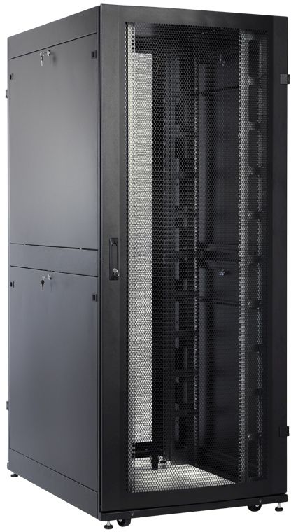 Шкаф серверный ЦМО (ШТК-СП-42.8.10-44АА-9005) напольный 42U 800x990мм пер.дв.перфор. 2 бок.пан. задн.дв.перфор. направл.под закл.гайки 1350кг черный 690мм 152кг 180град. 1950мм — фото 1