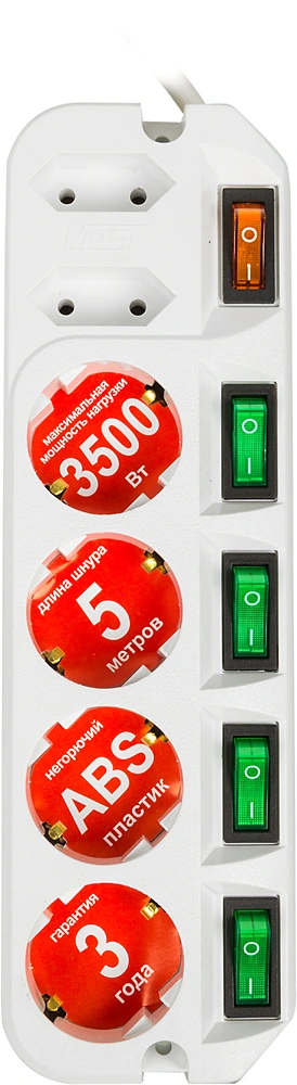 Сетевой удлинитель Most A16 5м (6 розеток) белый (коробка) — миниатюра 2