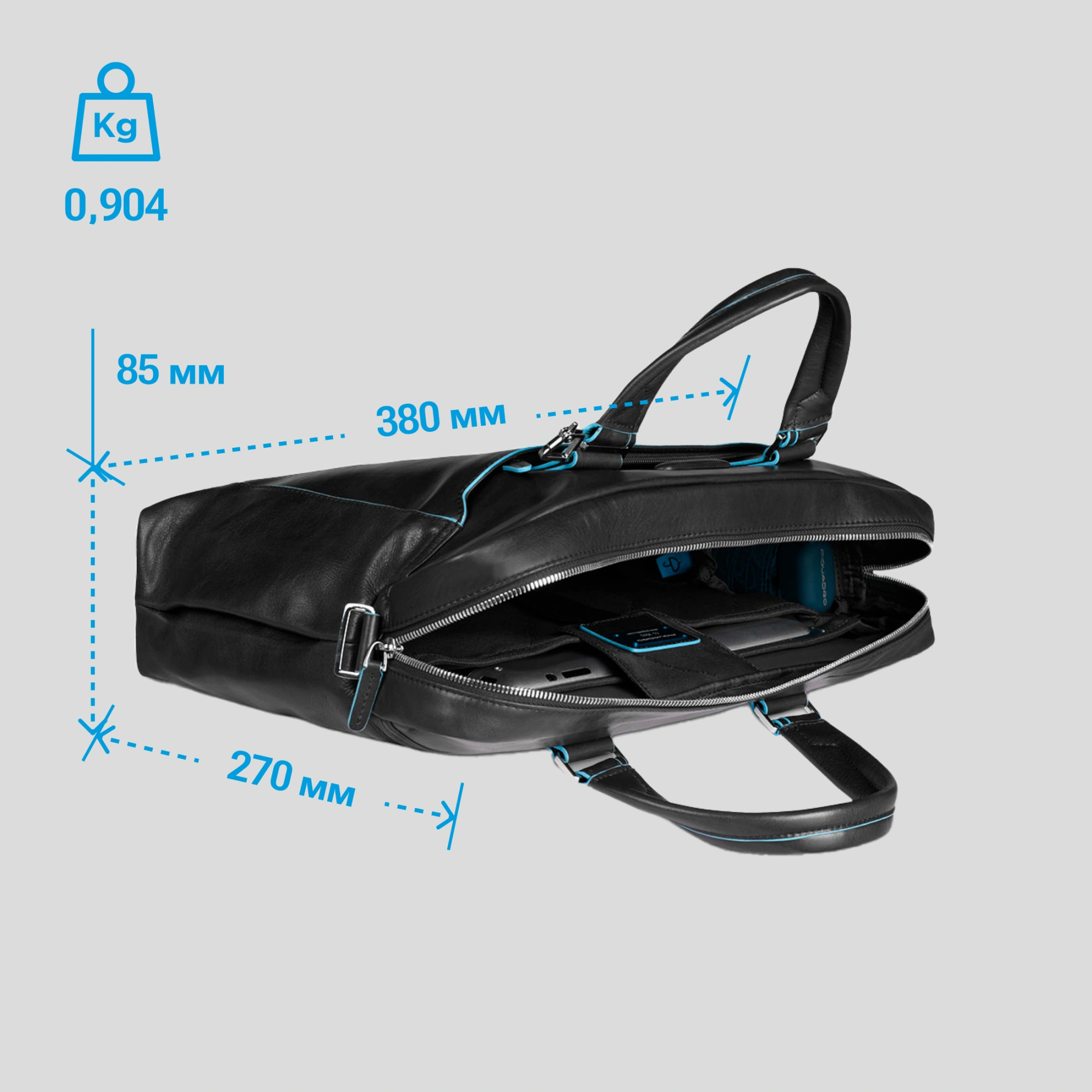 Деловая сумка Piquadro Blue Square CA3335B2/BLU2 с отделением для ноутбука 15" синяя натур.кожа — миниатюра 3