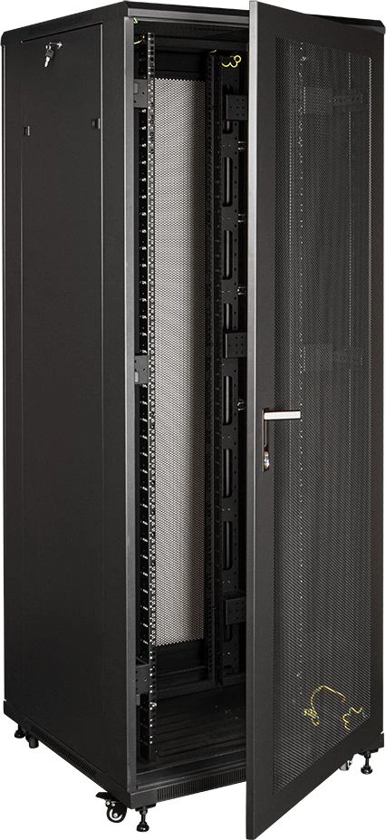 Шкаф серверный Lanmaster (TWT-CBB-42U-8X10-P1) напольный 42U 800x1000мм пер.дв.перфор. задн.дв.перфор.2-хст. 2 бок.пан. 800кг черный 926мм 123.6кг 2055мм IP20 металл — миниатюра 2