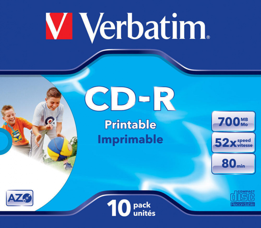Диск CD-R Verbatim 700Mb 52x Jewel case (10шт) Printable (43325) — миниатюра 2