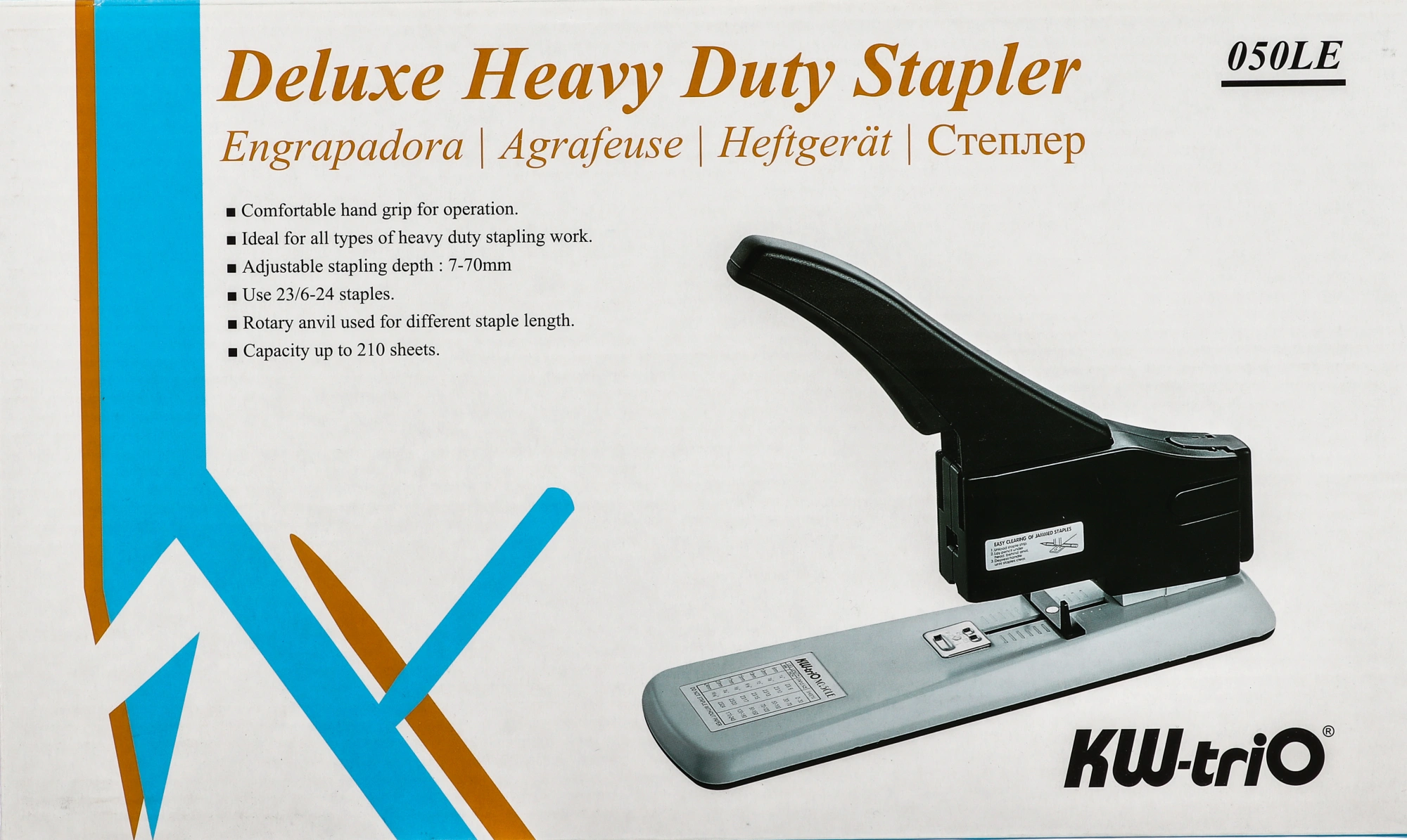 Степлер мощный Kw-Trio 050LE 23/6 23/8 23/10 23/13 23/15 23/17 23/20 23/23 (210листов) серый/черный 100скоб металл — миниатюра 6