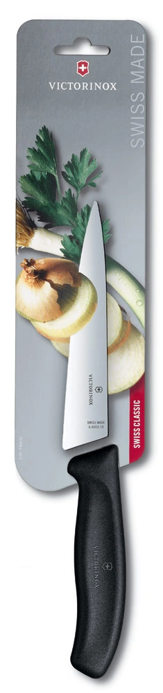 Нож кухонный Victorinox Swiss Classic Chef (6.8003.15B) стальной разделочный лезв.150мм прямая заточка черный европодвес — фото 1