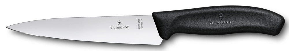 Нож кухонный Victorinox Swiss Classic Chef (6.8003.15B) стальной разделочный лезв.150мм прямая заточка черный европодвес — миниатюра 2
