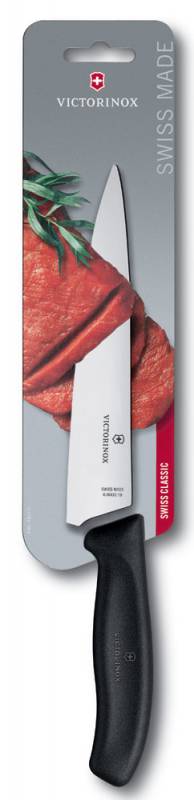 Нож кухонный Victorinox Swiss Classic (6.8003.19B) стальной разделочный лезв.190мм прямая заточка черный блистер — фото 1