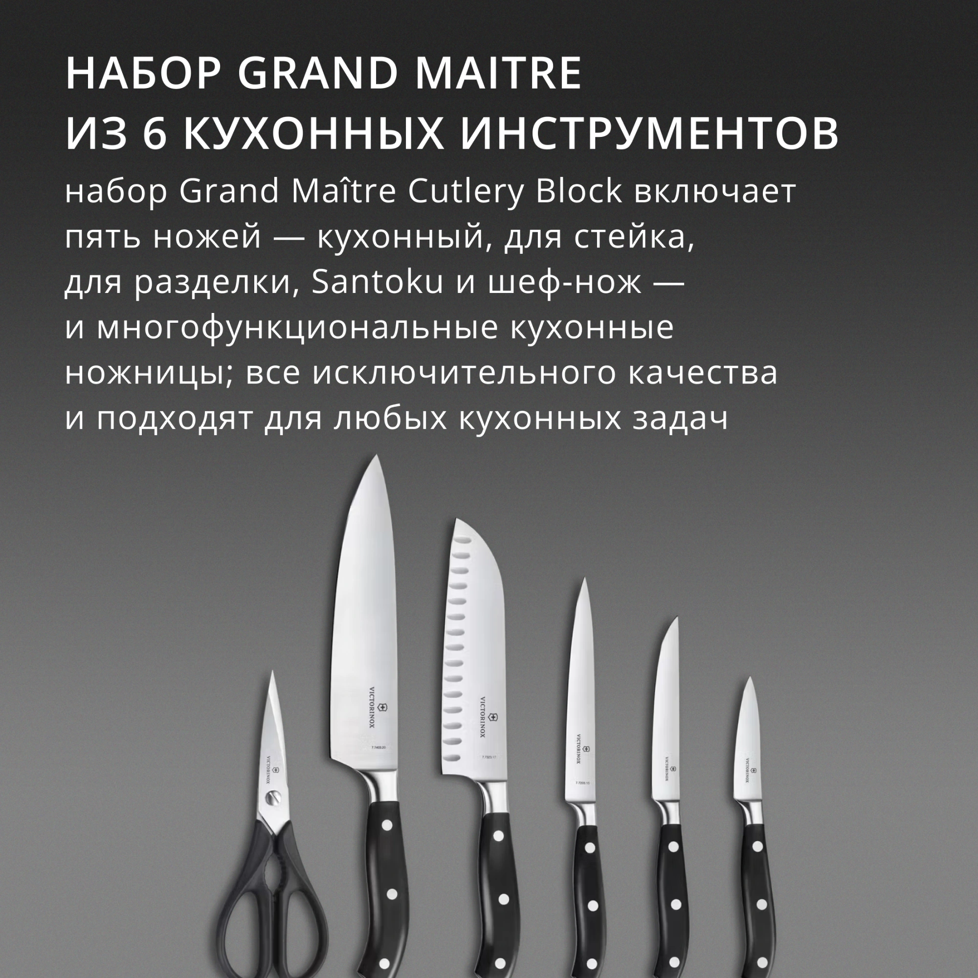 Набор ножей кухон. Victorinox Grand Maitre Cutlery Block 7.7243.6 (7.7243.6) компл.:6предм. с подставкой черный подар.коробка — миниатюра 11